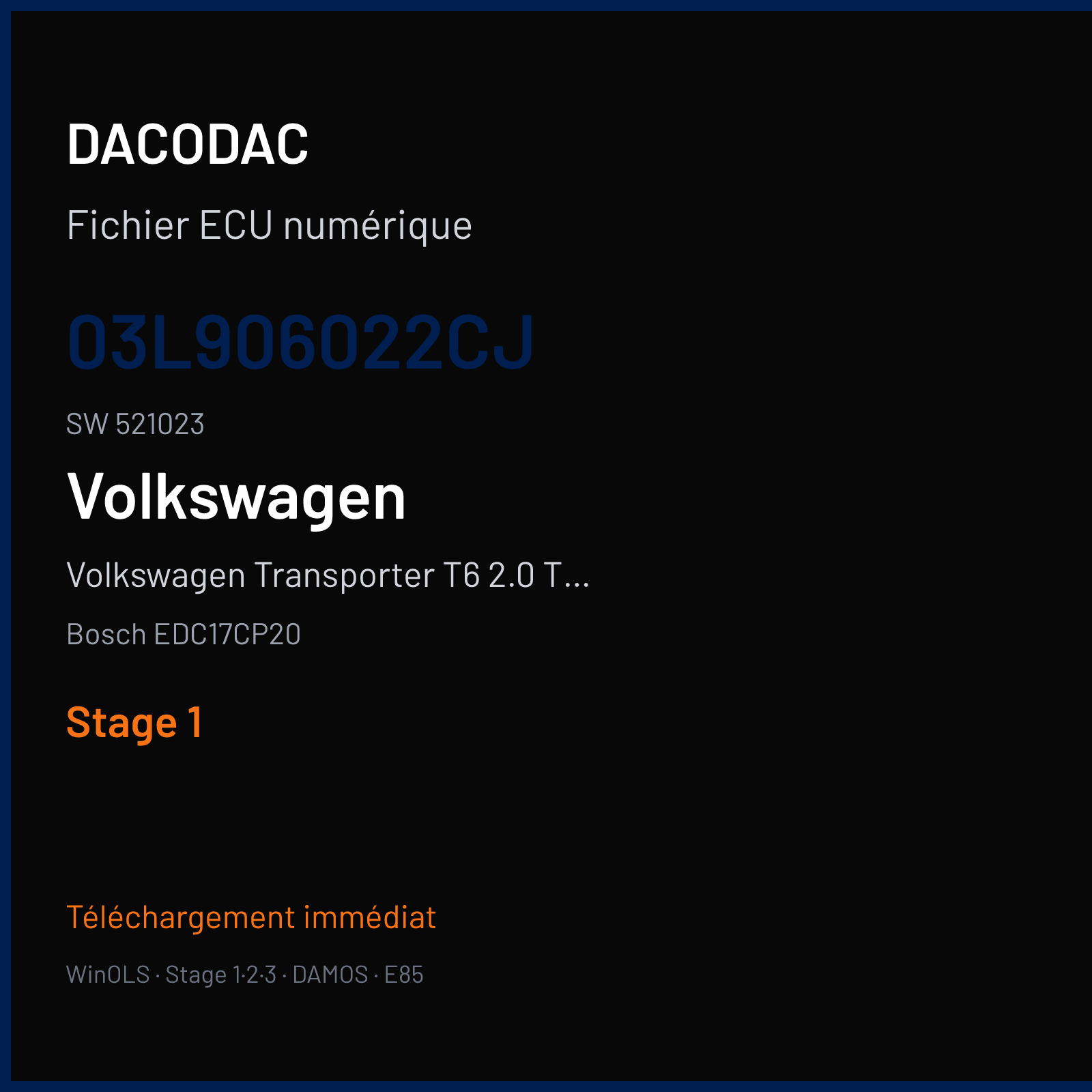Volkswagen Transporter T6 2.0 TDI (2017) — Bosch EDC17CP20 — 03L906022CJ · 521023 — Stage 1