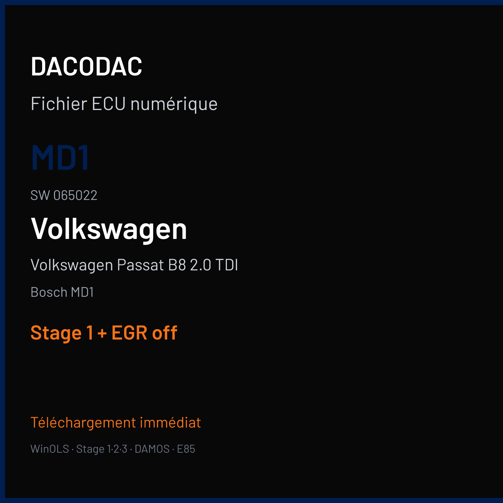 Volkswagen Passat B8 2.0 TDI (2015) — Bosch MD1 — MD1 · 065022 — Stage 1 + EGR off