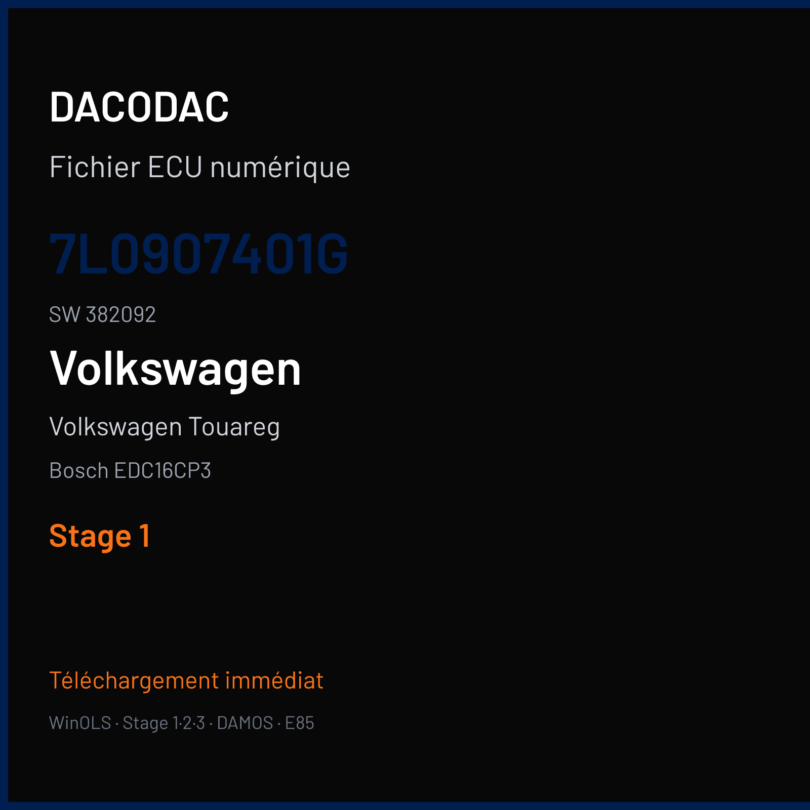 Volkswagen Touareg — Bosch EDC16CP3 — 7L0907401G · 382092 — Stage 1