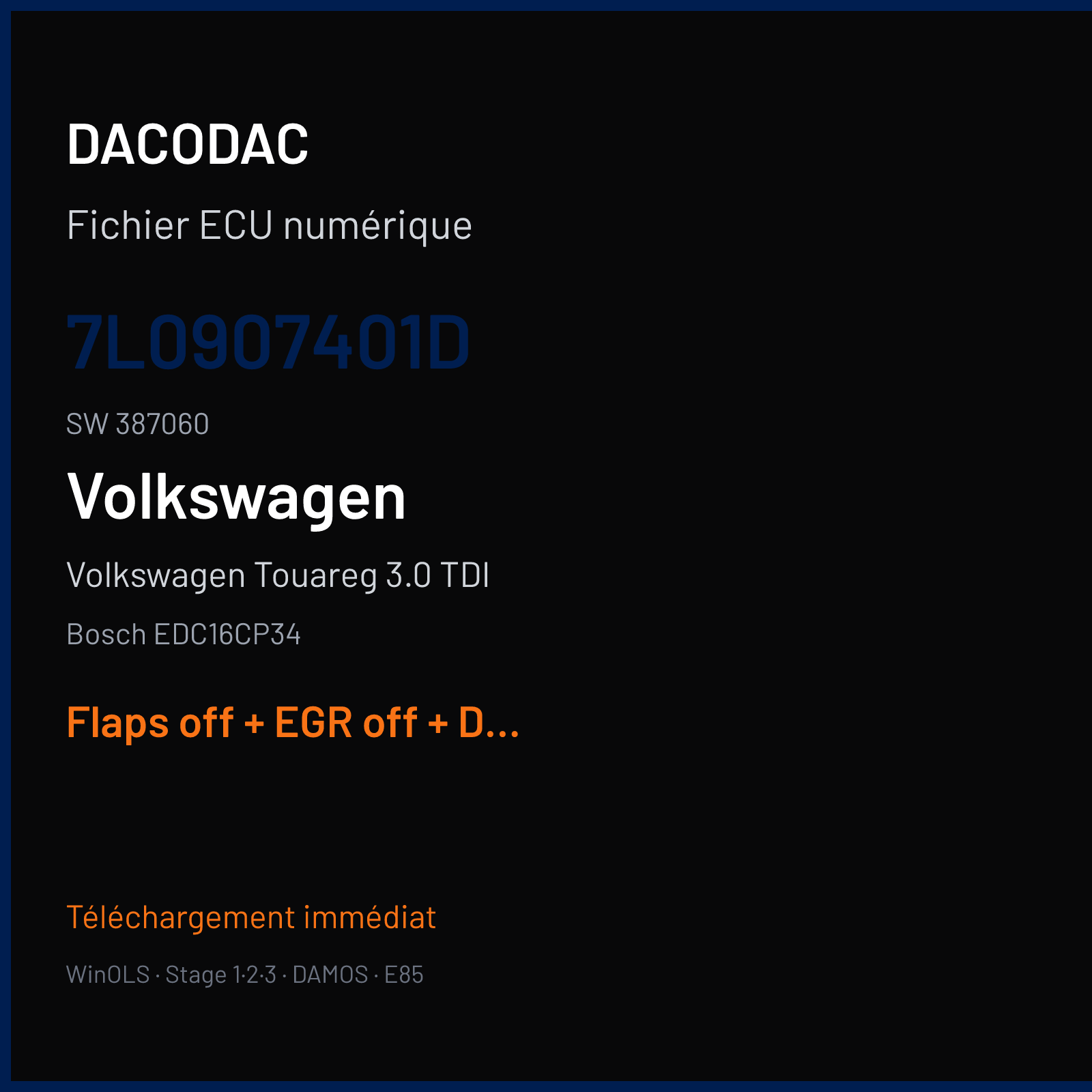 Volkswagen Touareg 3.0 TDI (2006) — Bosch EDC16CP34 — 7L0907401D · 387060 — Flaps off + EGR off + DPF off