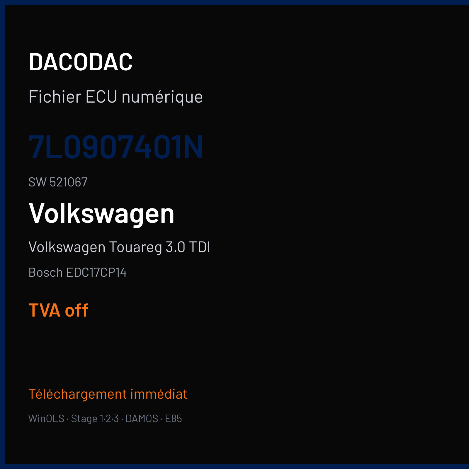 Volkswagen Touareg 3.0 TDI (2008) — Bosch EDC17CP14 — 7L0907401N · 521067 — TVA off