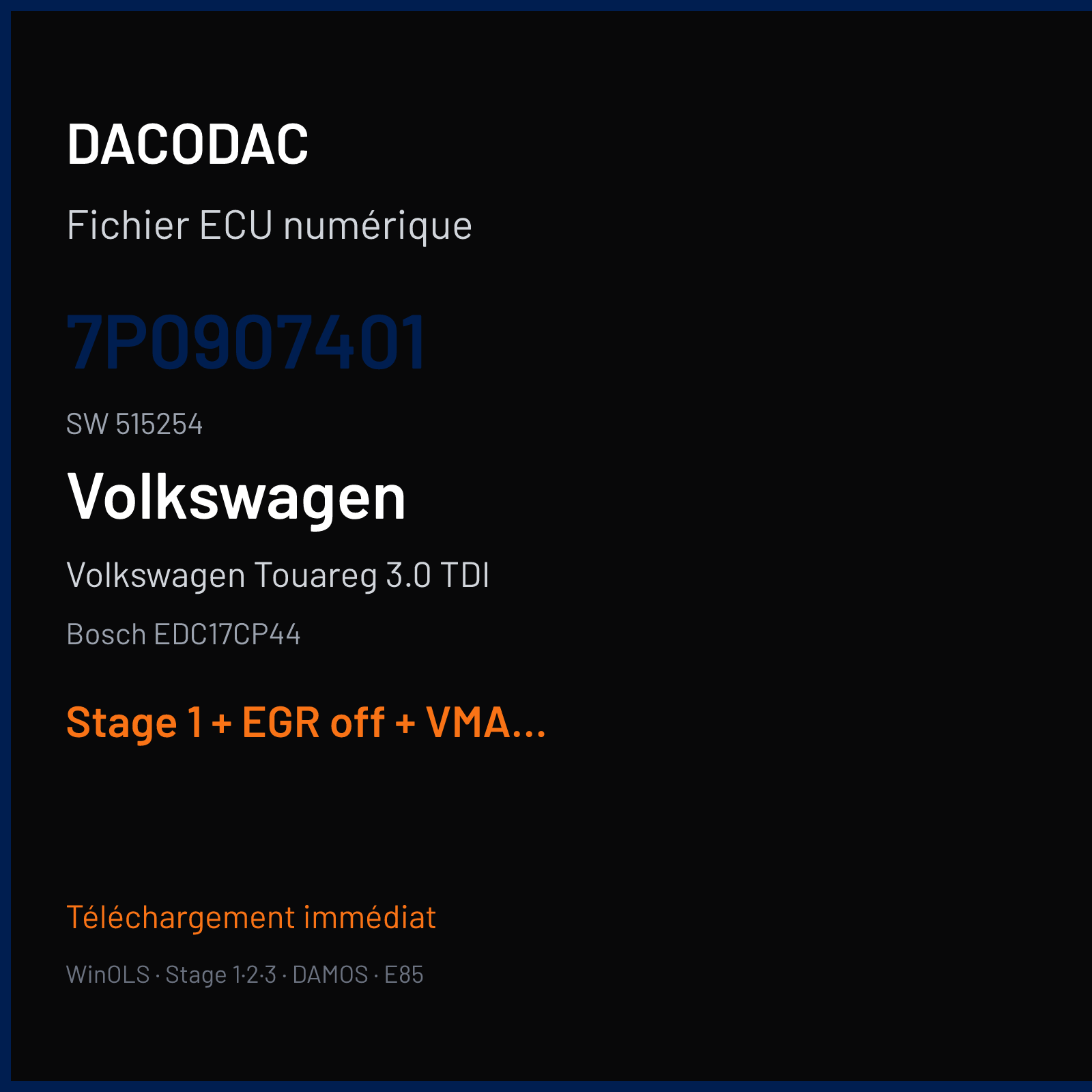 Volkswagen Touareg 3.0 TDI (2010) — Bosch EDC17CP44 — 7P0907401 · 515254 — Stage 1 + EGR off + VMAX off