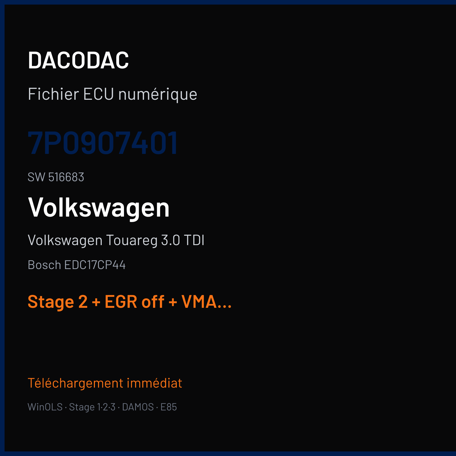 Volkswagen Touareg 3.0 TDI (2010) — Bosch EDC17CP44 — 7P0907401 · 516683 — Stage 2 + EGR off + VMAX off