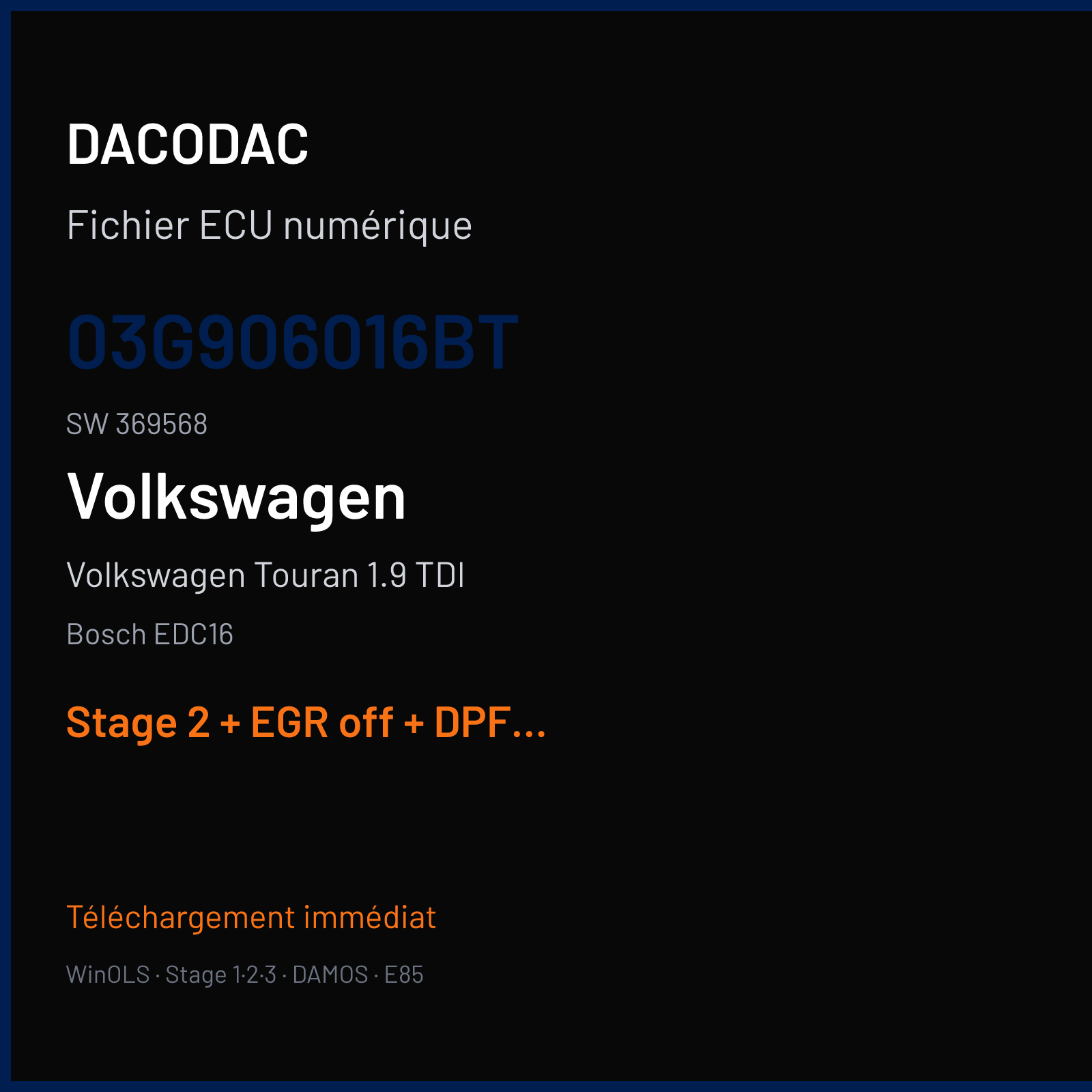 Volkswagen Touran 1.9 TDI (2004) — Bosch EDC16 — 03G906016BT · 369568 — Stage 2 + EGR off + DPF off
