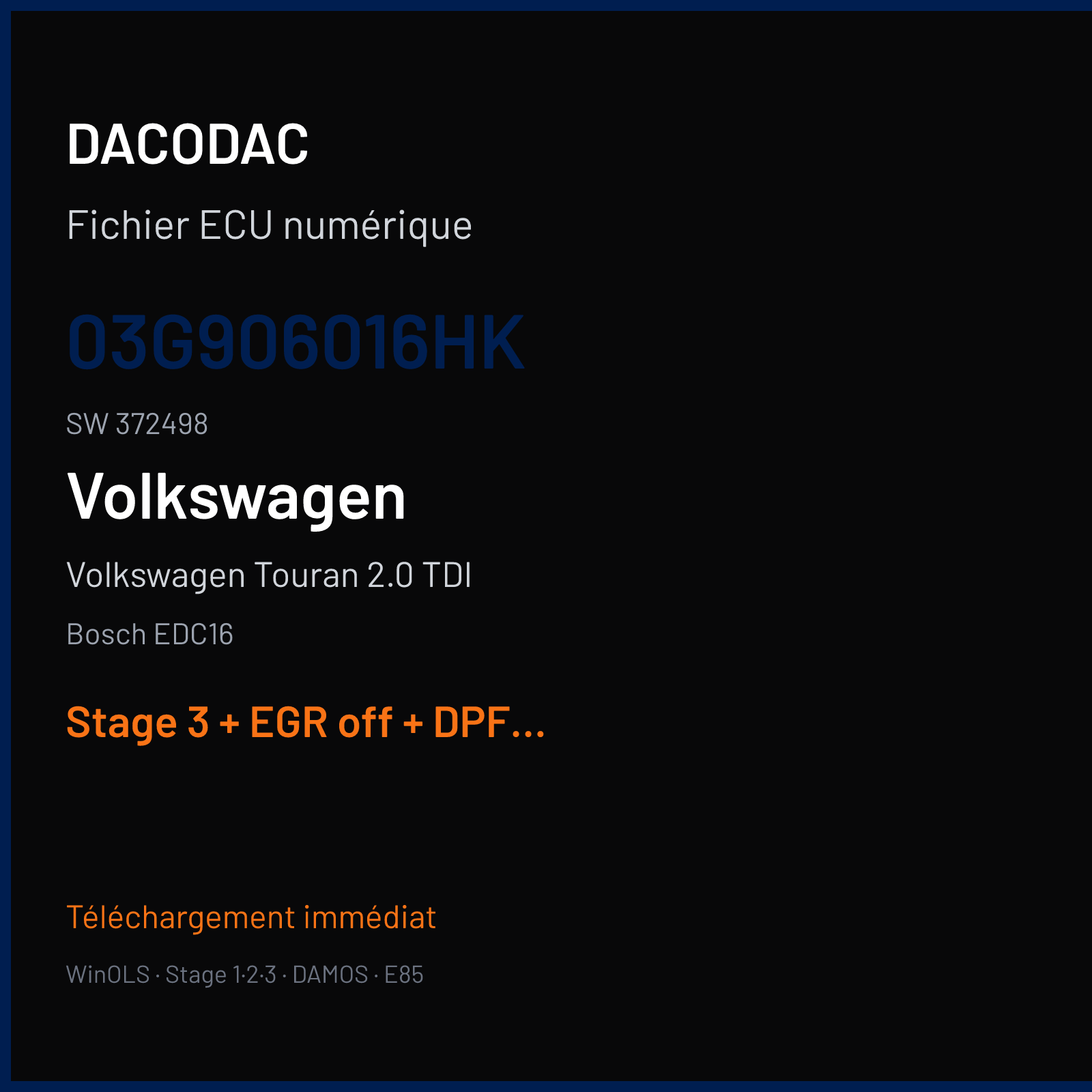 Volkswagen Touran 2.0 TDI (2003) — Bosch EDC16 — 03G906016HK · 372498 — Stage 3 + EGR off + DPF off + VMAX off