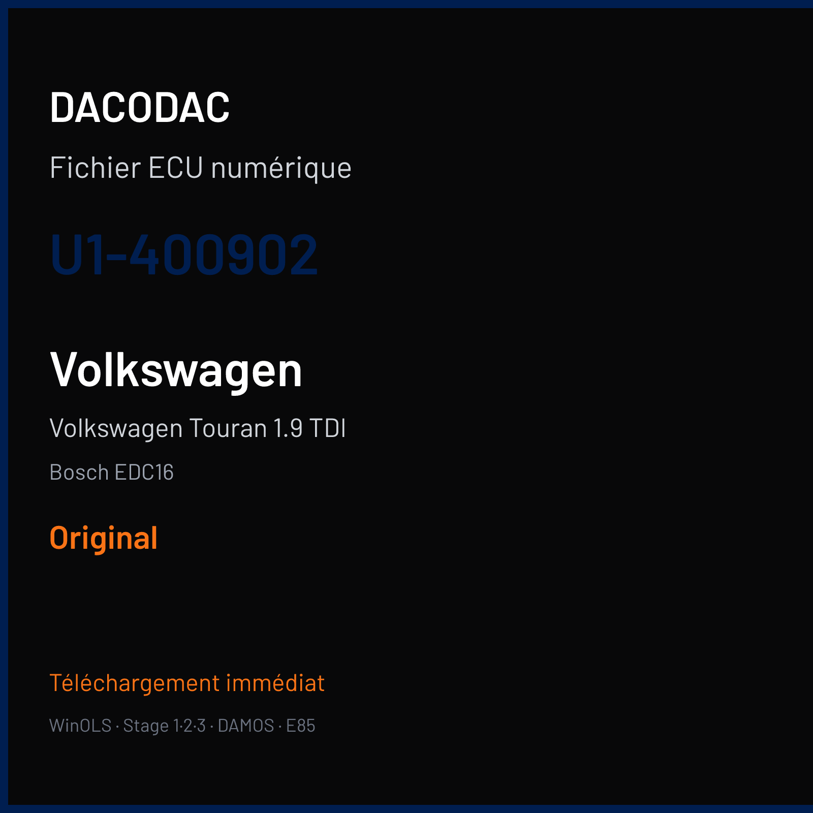 Volkswagen Touran 1.9 TDI (2004) — Bosch EDC16 — U1-400902 — Original