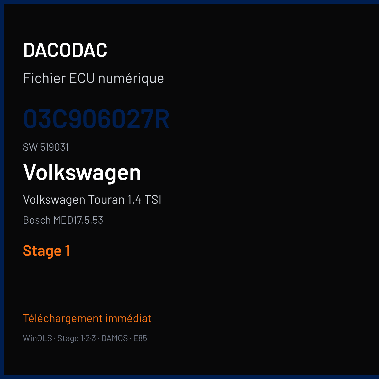 Volkswagen Touran 1.4 TSI — Bosch MED17.5.53 — 03C906027R · 519031 — Stage 1