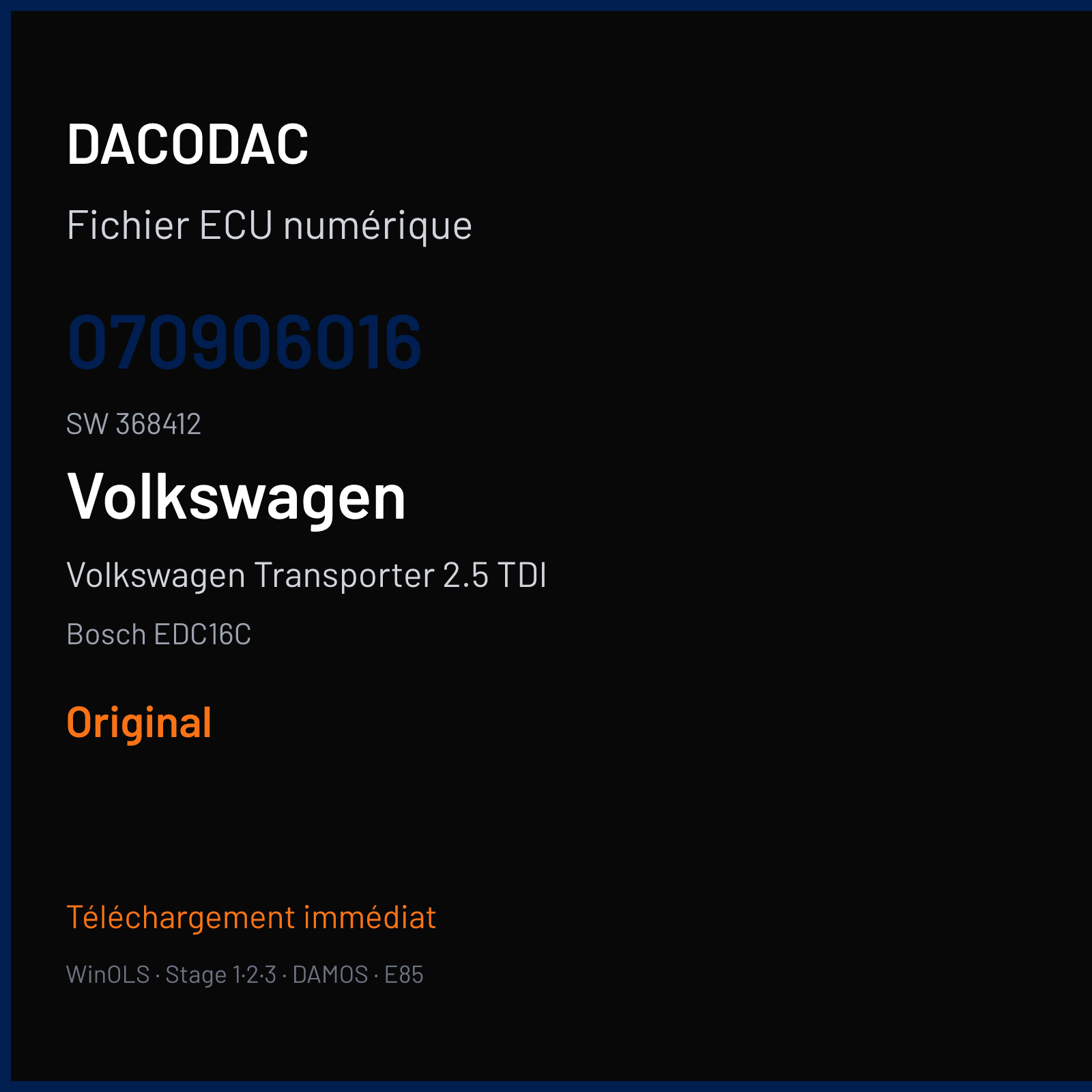 Volkswagen Transporter 2.5 TDI (2003) — Bosch EDC16C — 070906016 · 368412 — Original