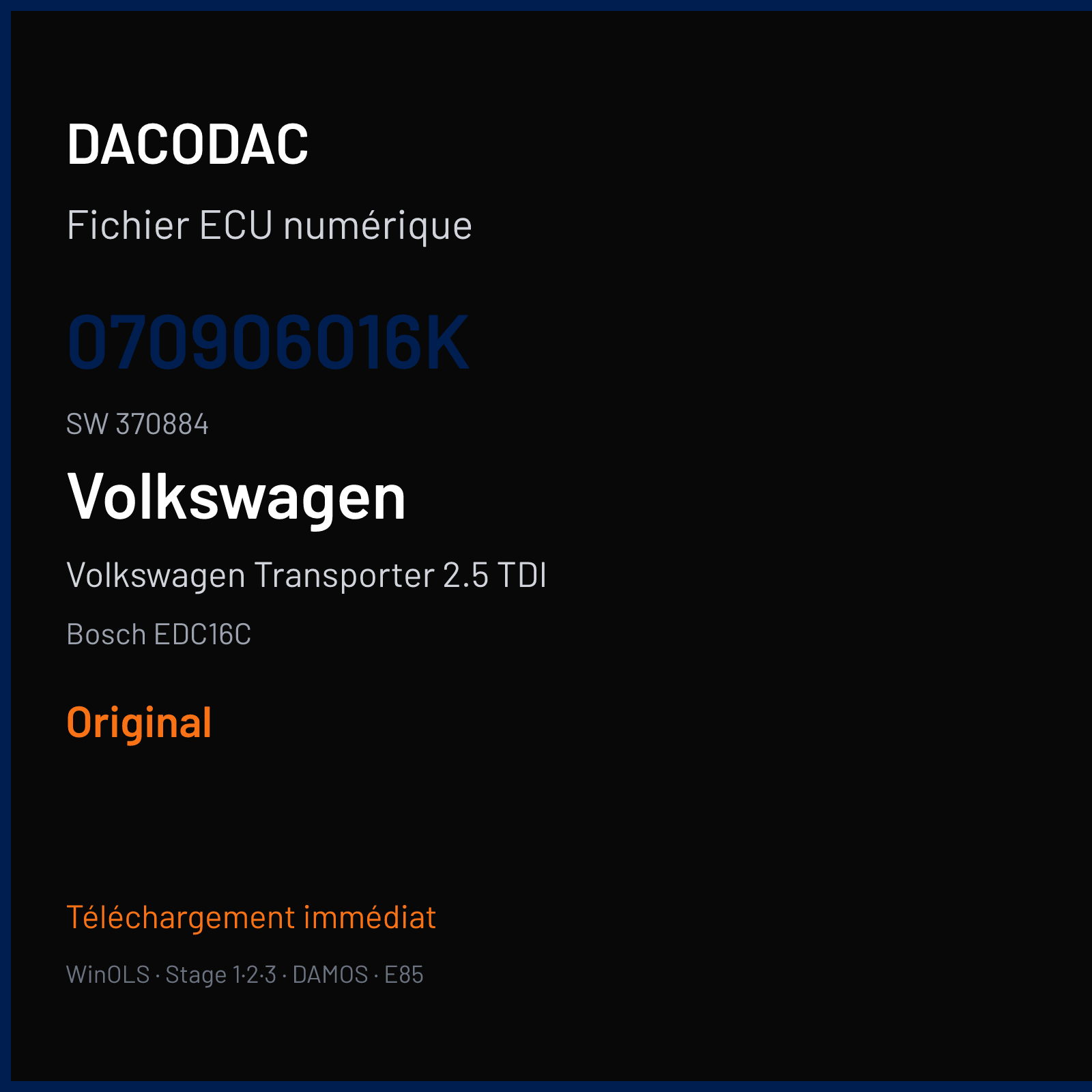 Volkswagen Transporter 2.5 TDI (2002) — Bosch EDC16C — 070906016K · 370884 — Original