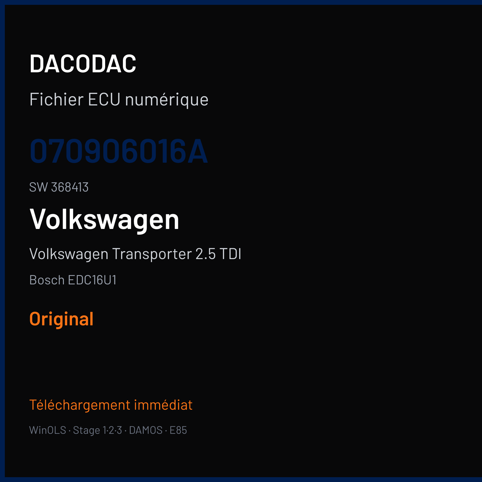 Volkswagen Transporter 2.5 TDI (2003) — Bosch EDC16U1 — 070906016A · 368413 — Original