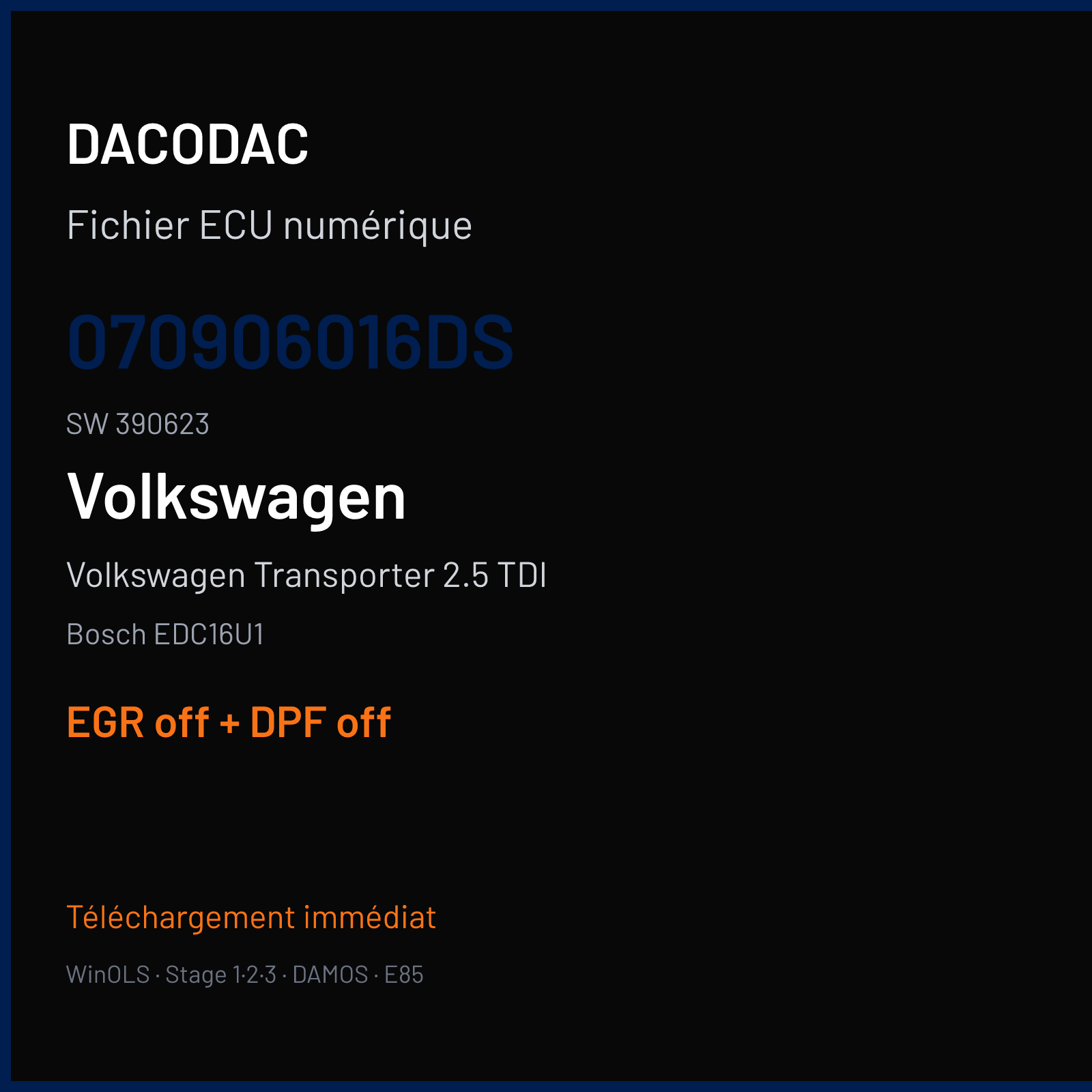 Volkswagen Transporter 2.5 TDI (2007) — Bosch EDC16U1 — 070906016DS · 390623 — EGR off + DPF off