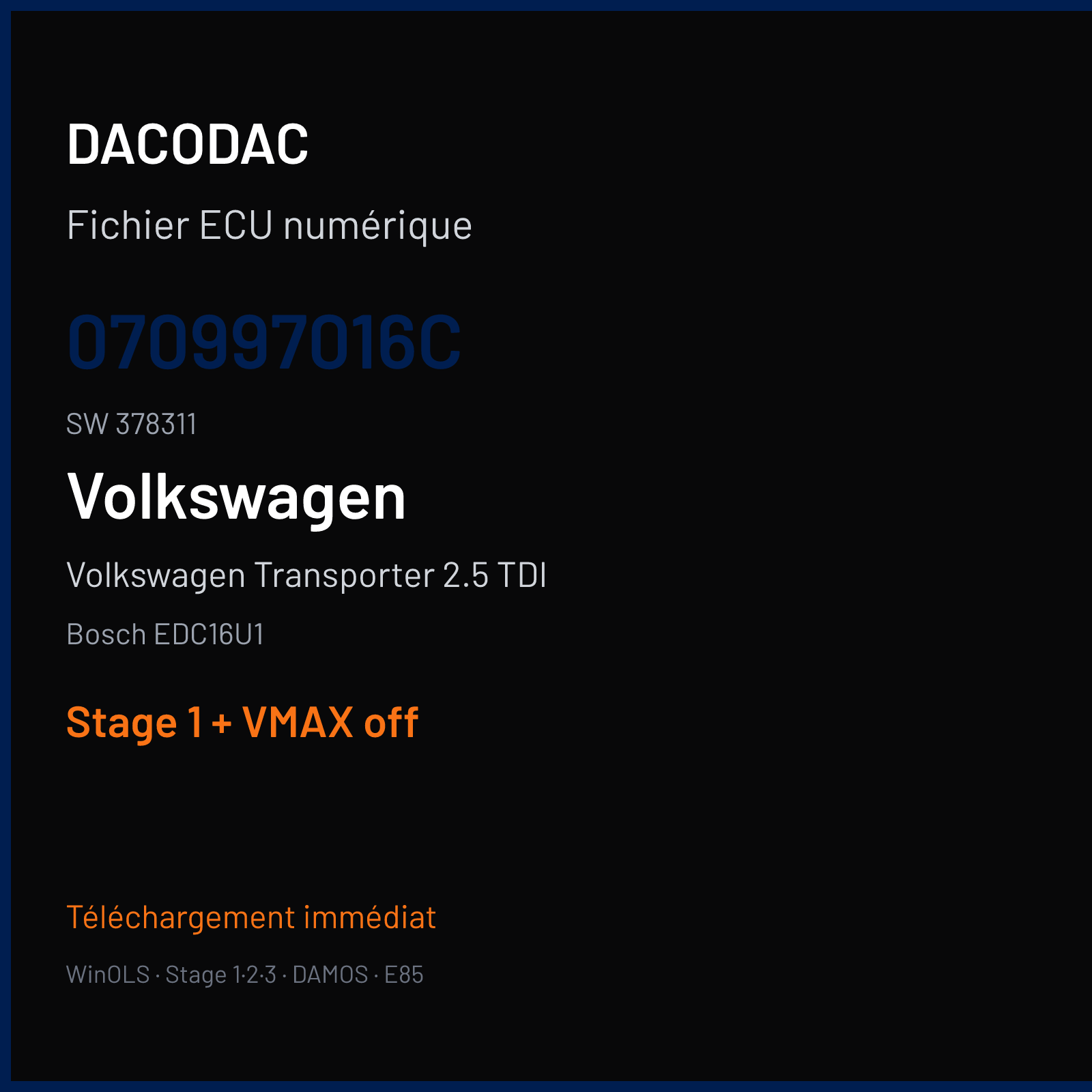Volkswagen Transporter 2.5 TDI (2004) — Bosch EDC16U1 — 070997016C · 378311 — Stage 1 + VMAX off