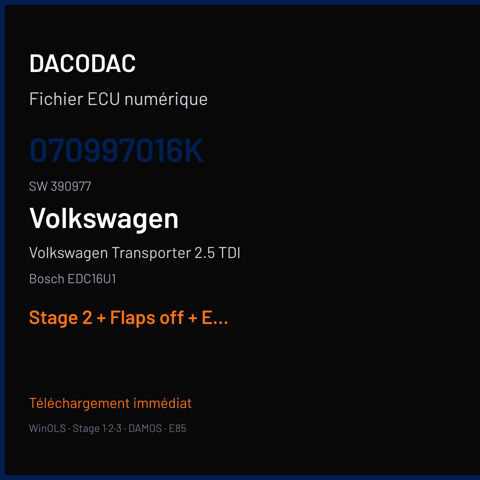 Volkswagen Transporter 2.5 TDI (2006) — Bosch EDC16U1 — 070997016K · 390977 — Stage 2 + Flaps off + EGR off + DPF off + VMAX off