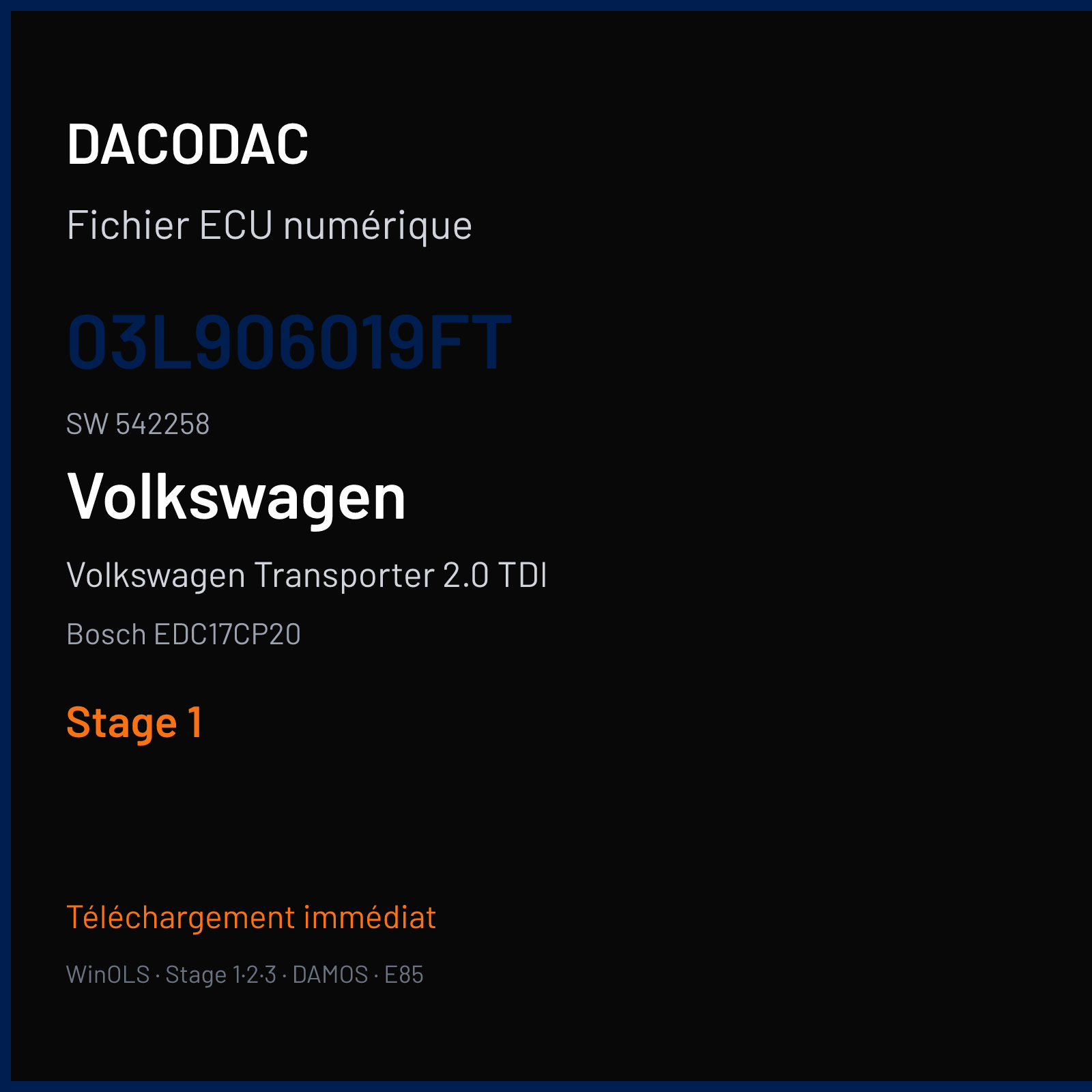 Volkswagen Transporter 2.0 TDI — Bosch EDC17CP20 — 03L906019FT · 542258 — Stage 1