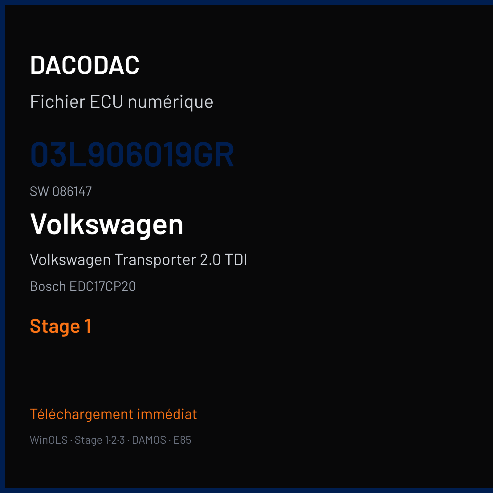 Volkswagen Transporter 2.0 TDI (2015) — Bosch EDC17CP20 — 03L906019GR · 086147 — Stage 1