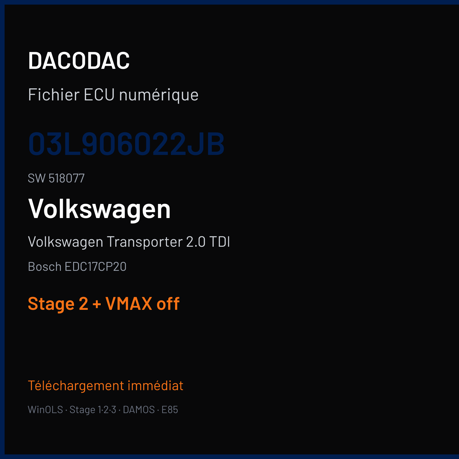 Volkswagen Transporter 2.0 TDI (2010) — Bosch EDC17CP20 — 03L906022JB · 518077 — Stage 2 + VMAX off