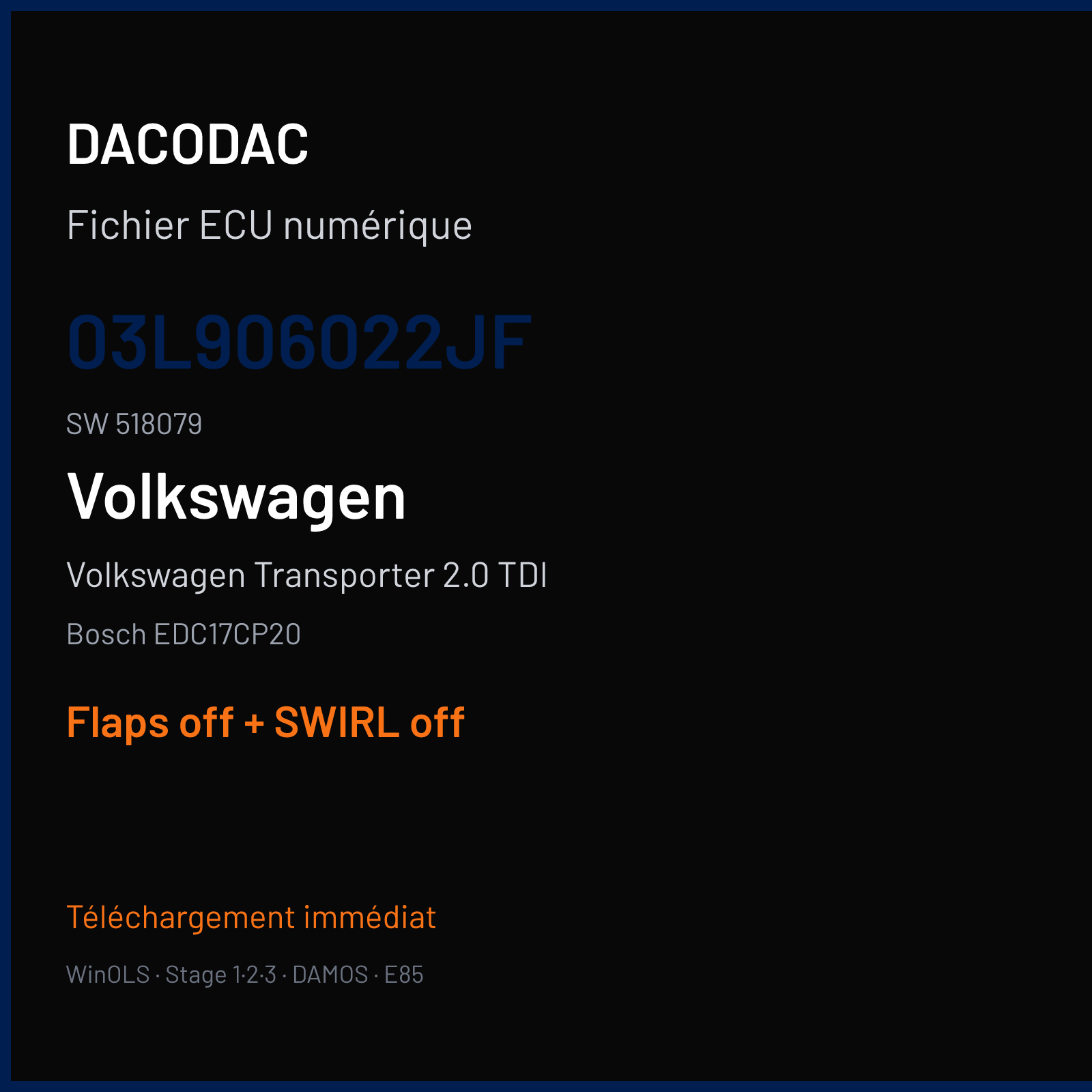 Volkswagen Transporter 2.0 TDI (2010) — Bosch EDC17CP20 — 03L906022JF · 518079 — Flaps off + SWIRL off