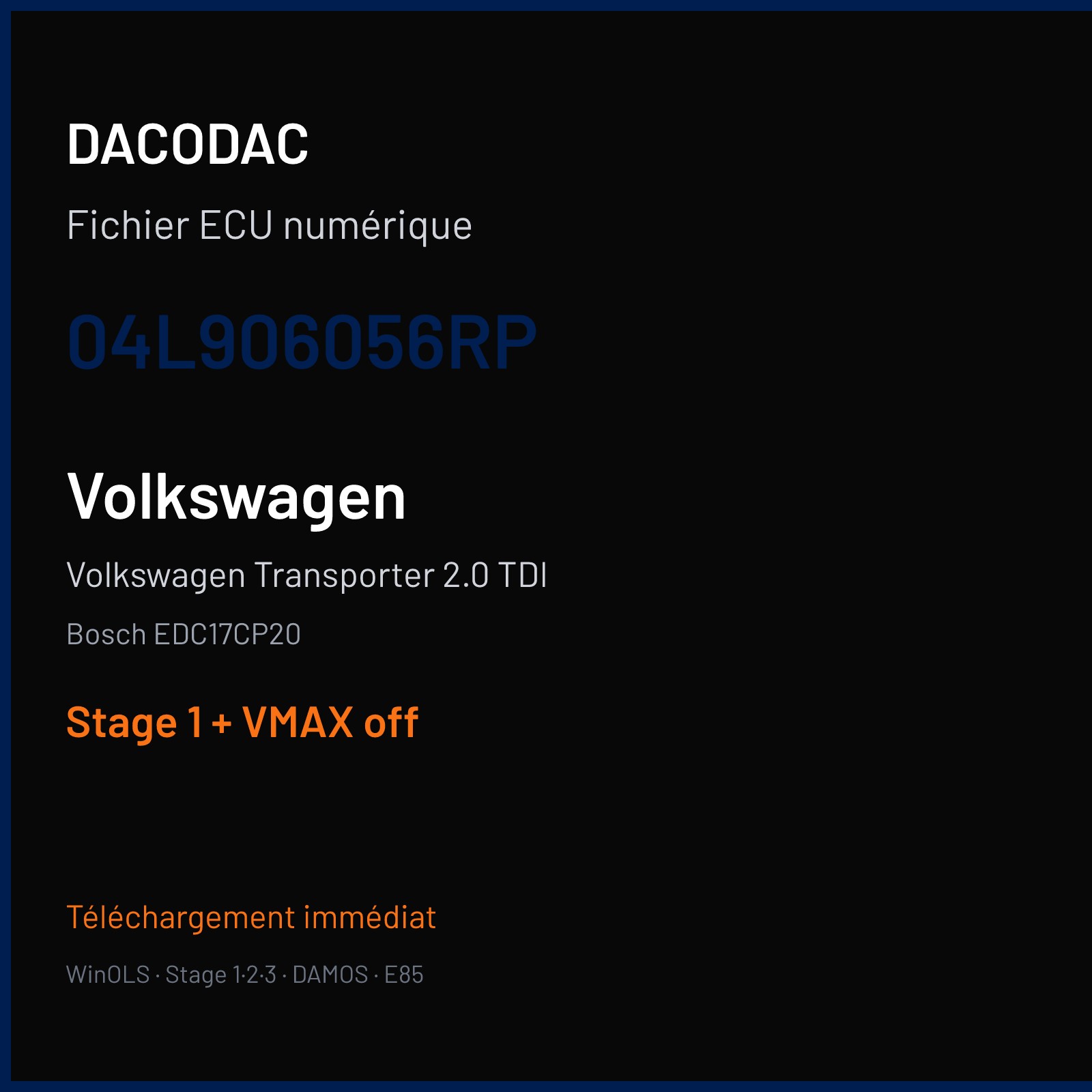Volkswagen Transporter 2.0 TDI (2019) — Bosch EDC17CP20 — 04L906056RP — Stage 1 + VMAX off