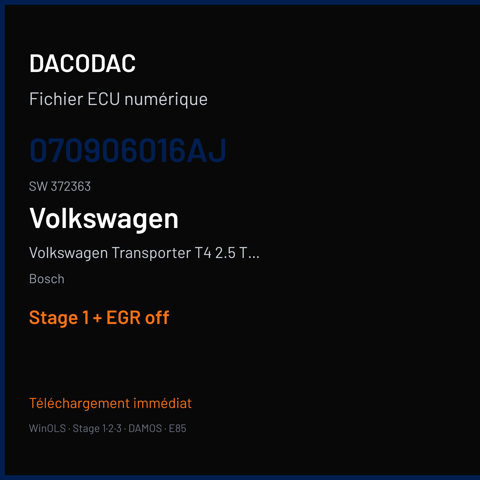Volkswagen Transporter T4 2.5 TDI (2005) — Bosch — 070906016AJ · 372363 — Stage 1 + EGR off
