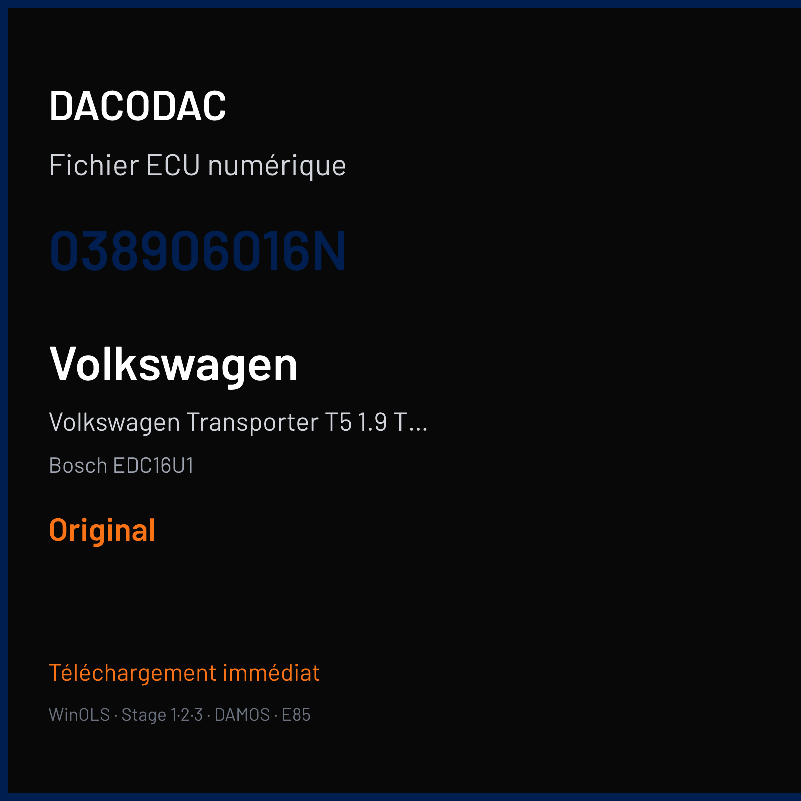 Volkswagen Transporter T5 1.9 TDI (2008) — Bosch EDC16U1 — 038906016N — Original