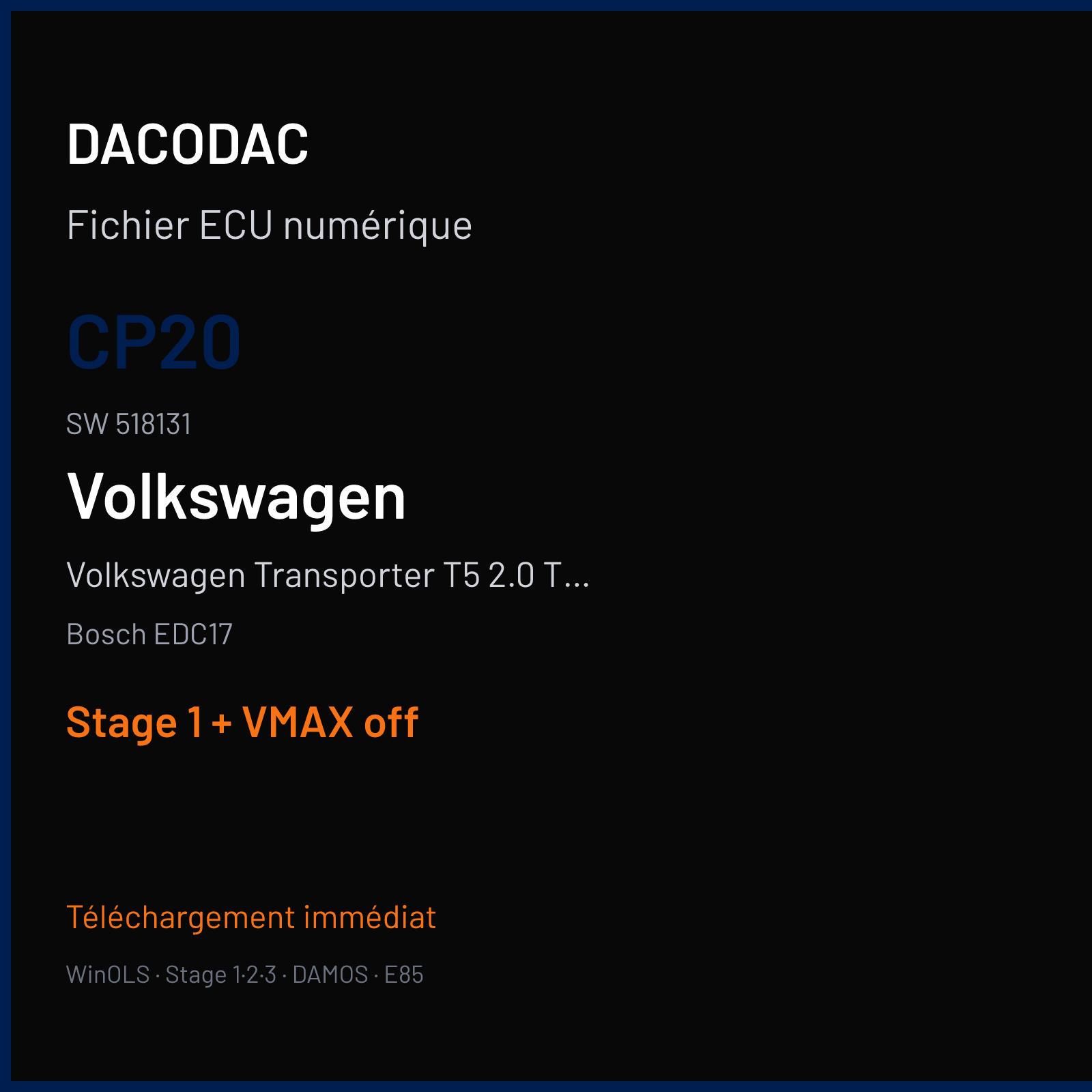 Volkswagen Transporter T5 2.0 TDI — Bosch EDC17 — CP20 · 518131 — Stage 1 + VMAX off