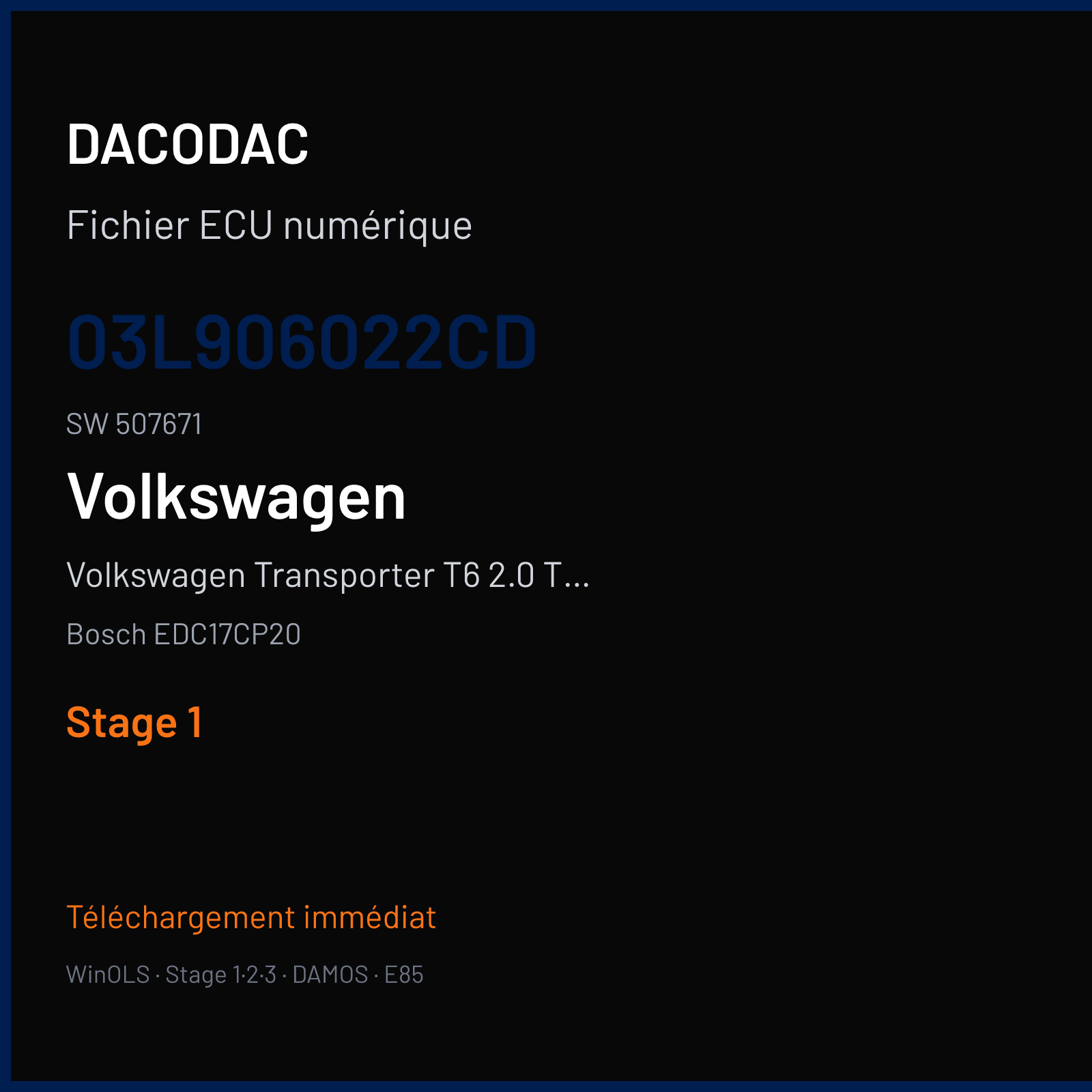Volkswagen Transporter T6 2.0 TDI (2010) — Bosch EDC17CP20 — 03L906022CD · 507671 — Stage 1