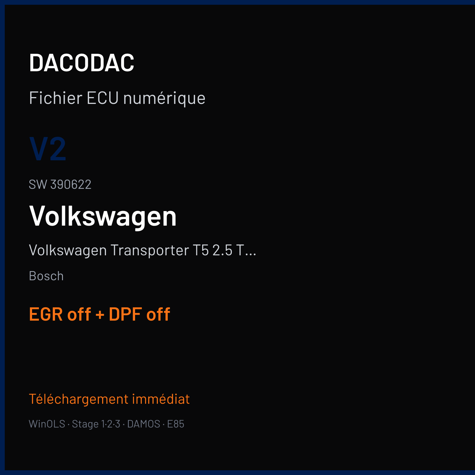 Volkswagen Transporter T5 2.5 TDI (2009) — Bosch — V2 · 390622 — EGR off + DPF off