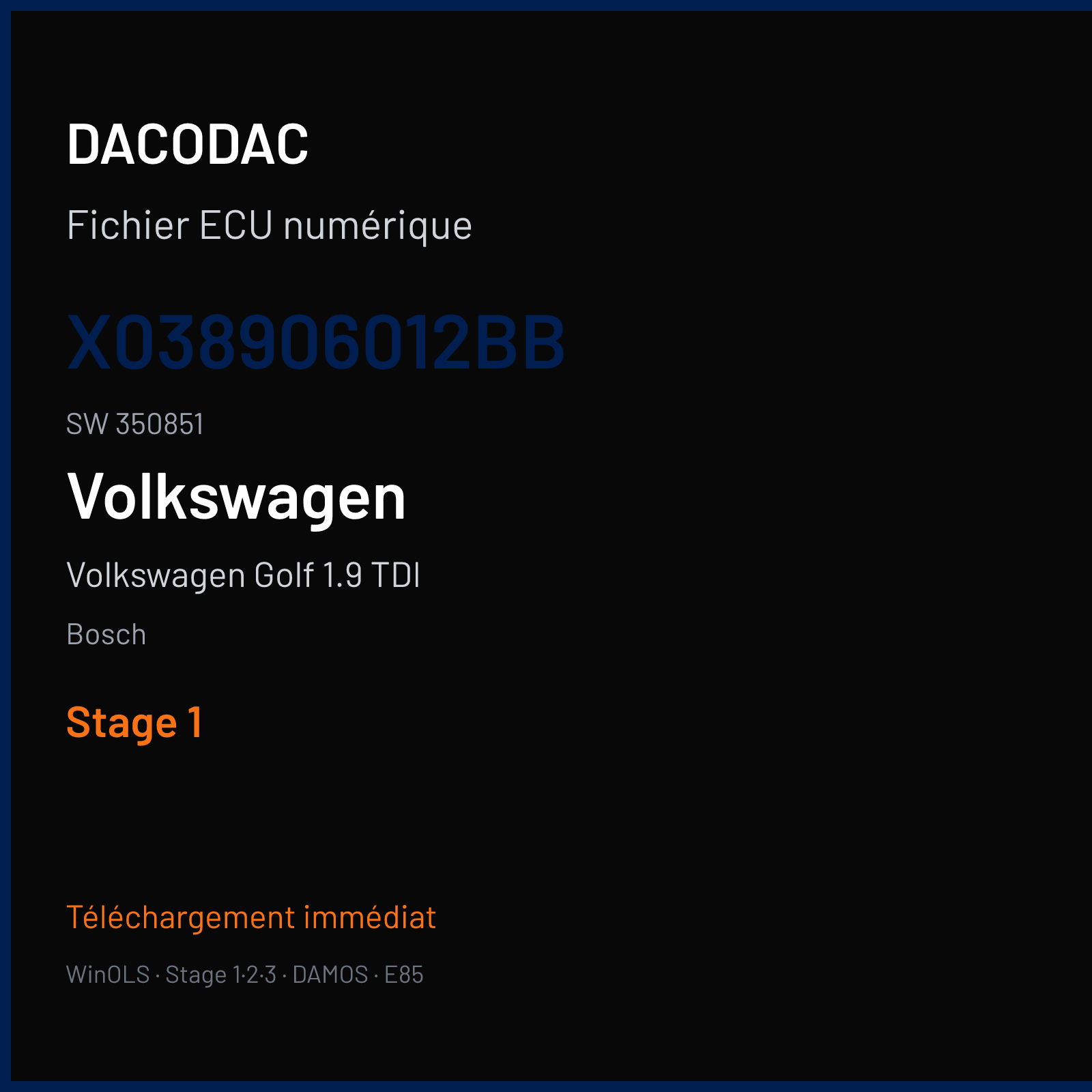 Volkswagen Golf 1.9 TDI (2001) — Bosch — X038906012BB · 350851 — Stage 1