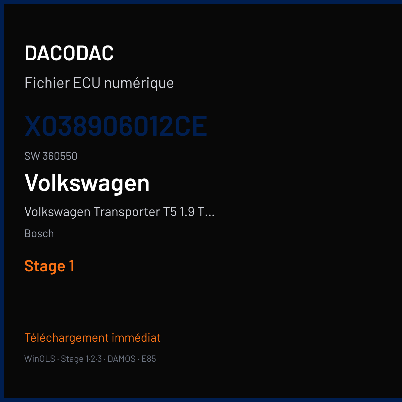 Volkswagen Transporter T5 1.9 TDI (2005) — Bosch — X038906012CE · 360550 — Stage 1