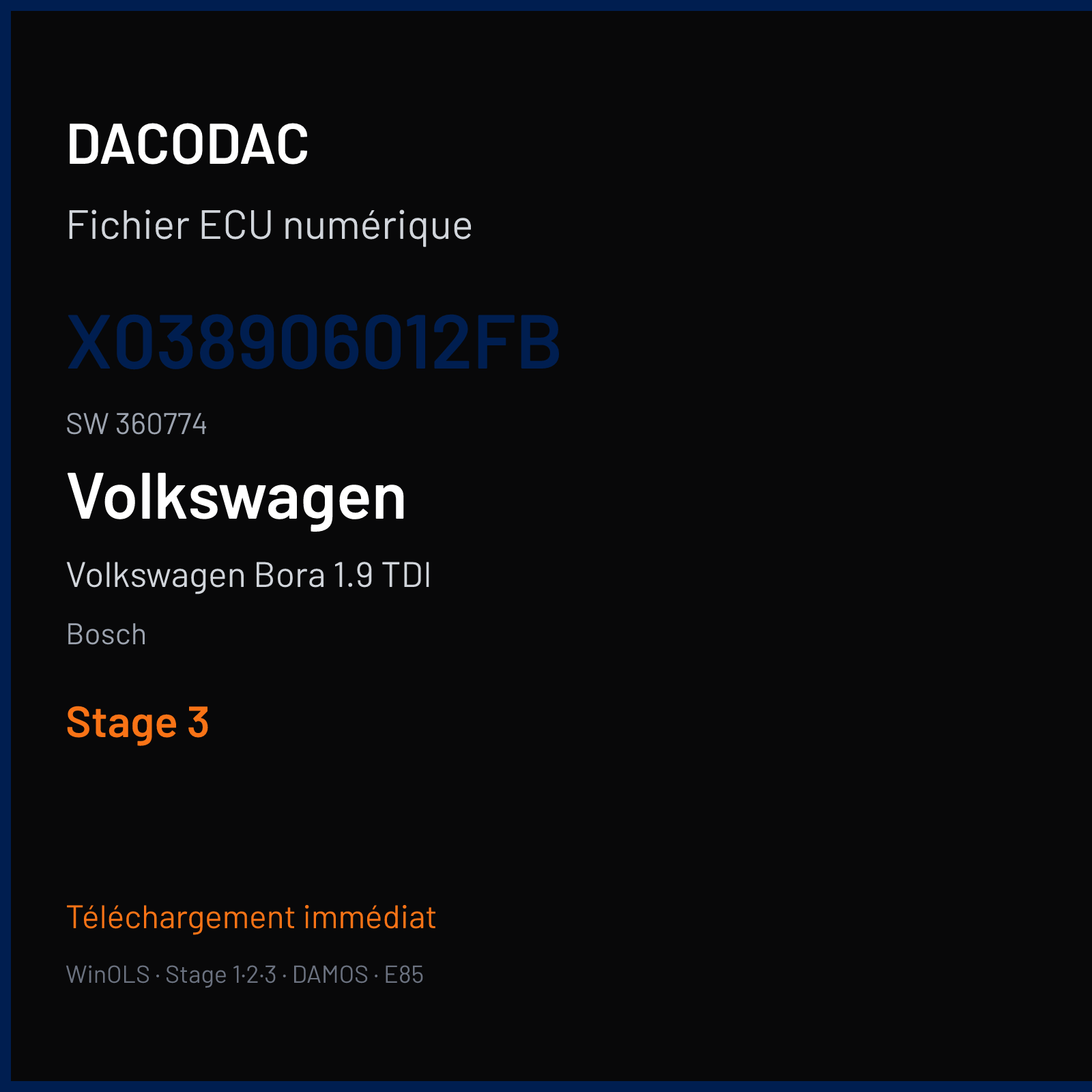 Volkswagen Bora 1.9 TDI (2005) — Bosch — X038906012FB · 360774 — Stage 3
