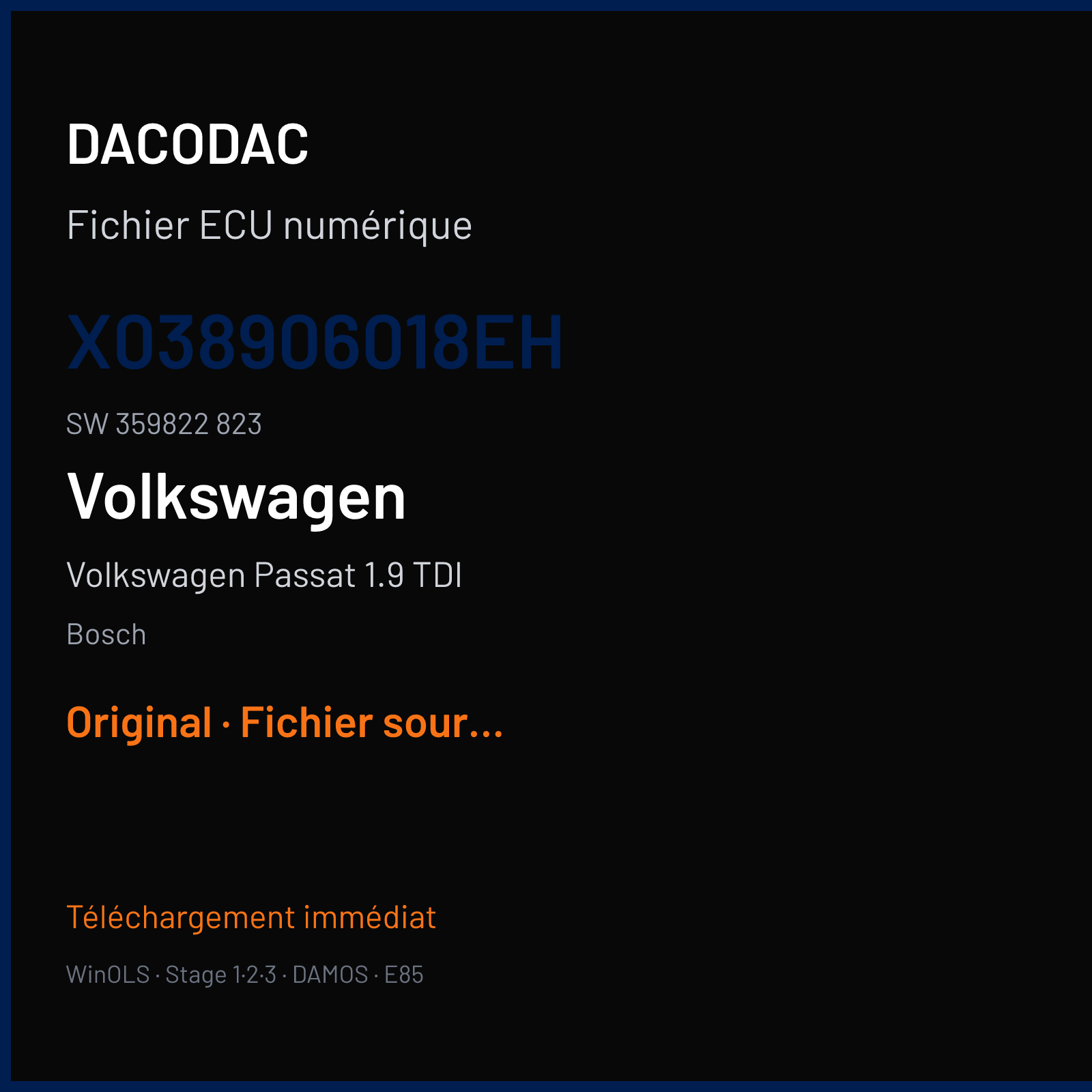Volkswagen Passat 1.9 TDI (1999) — Bosch — X038906018EH · 359822 823 — Original