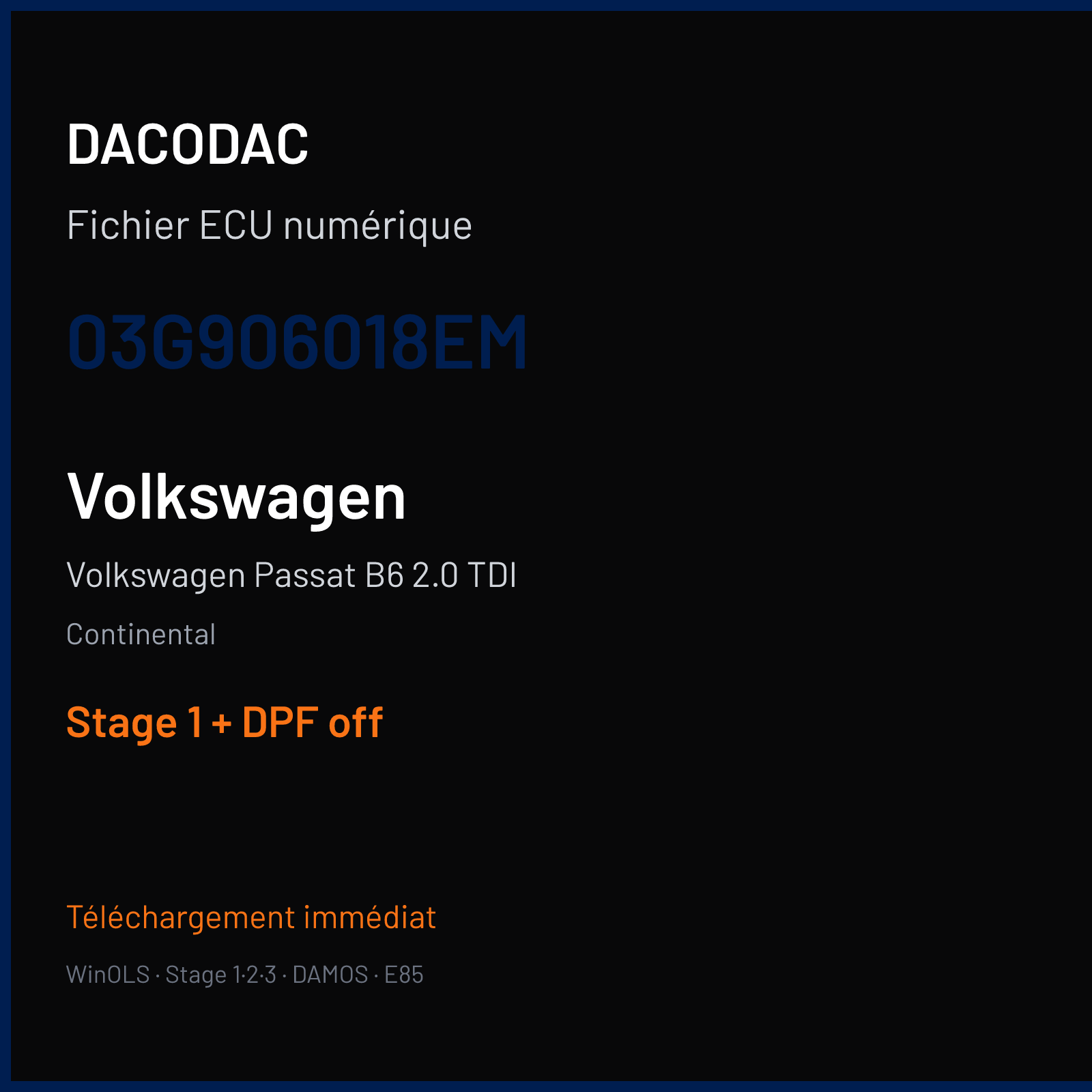 Volkswagen Passat B6 2.0 TDI (2007) — Continental — 03G906018EM — Stage 1 + DPF off