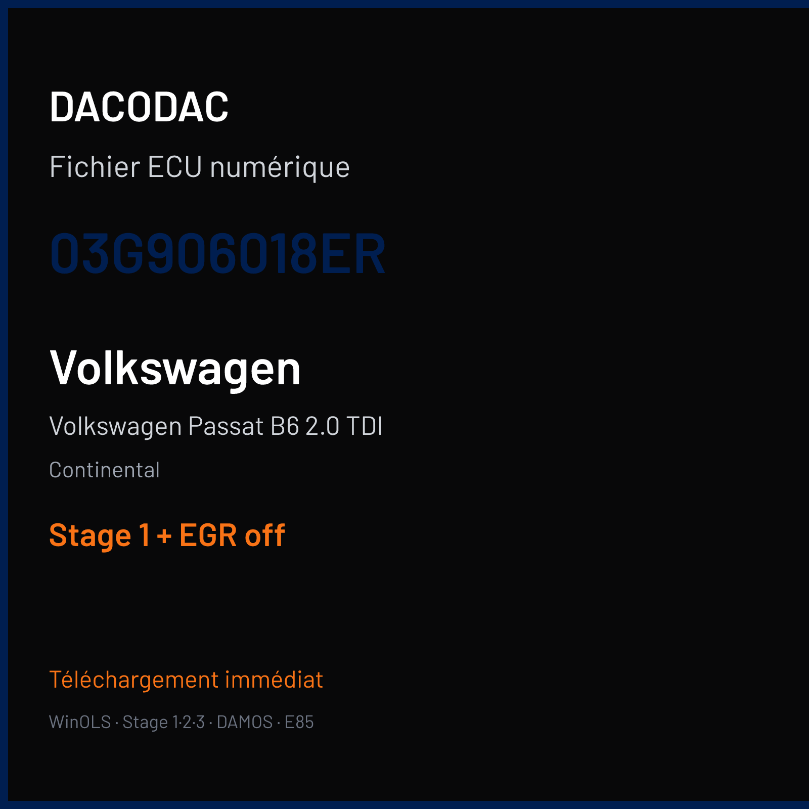 Volkswagen Passat B6 2.0 TDI (2008) — Continental — 03G906018ER — Stage 1 + EGR off