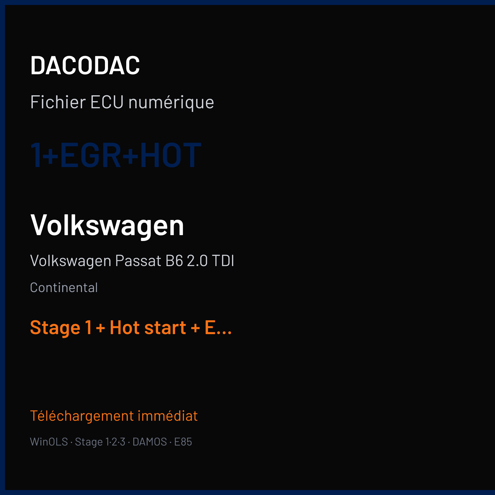 Volkswagen Passat B6 2.0 TDI (2007) — Continental — 1+EGR+HOT — Stage 1 + Hot start + EGR off