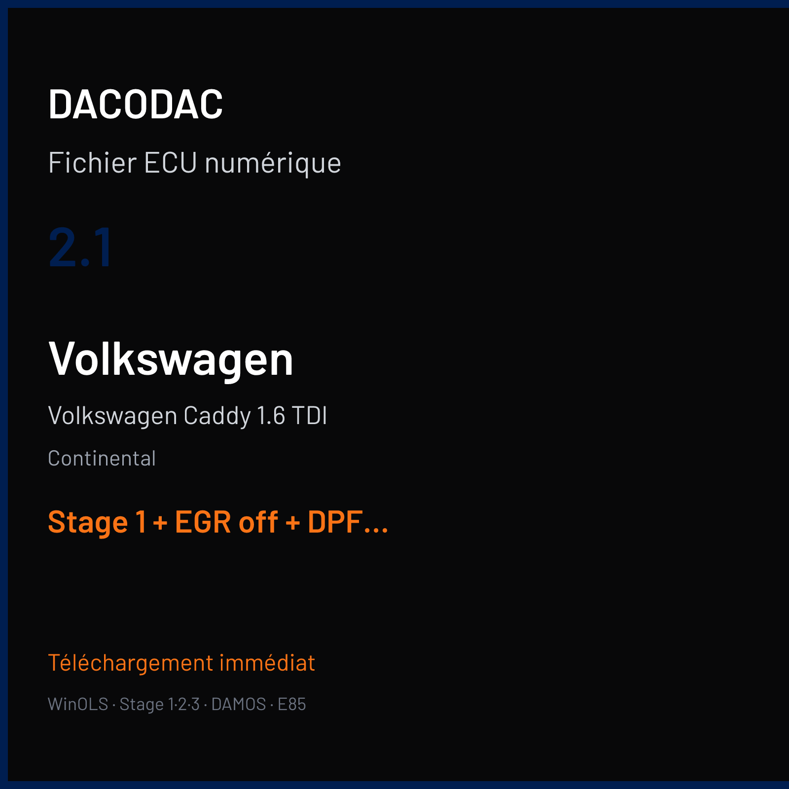 Volkswagen Caddy 1.6 TDI (2011) — Continental — 2.1 — Stage 1 + EGR off + DPF off