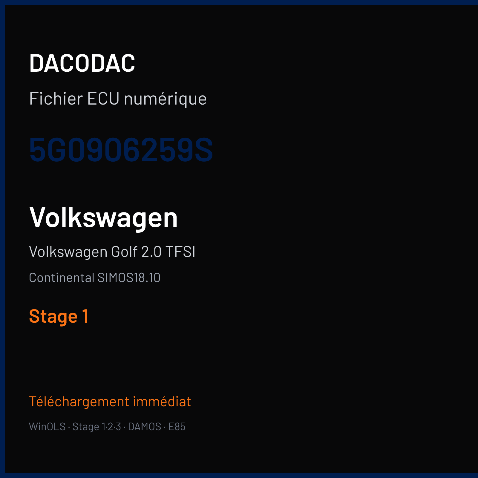 Volkswagen Golf 2.0 TFSI (2020) — Continental SIMOS18.10 — 5G0906259S — Stage 1