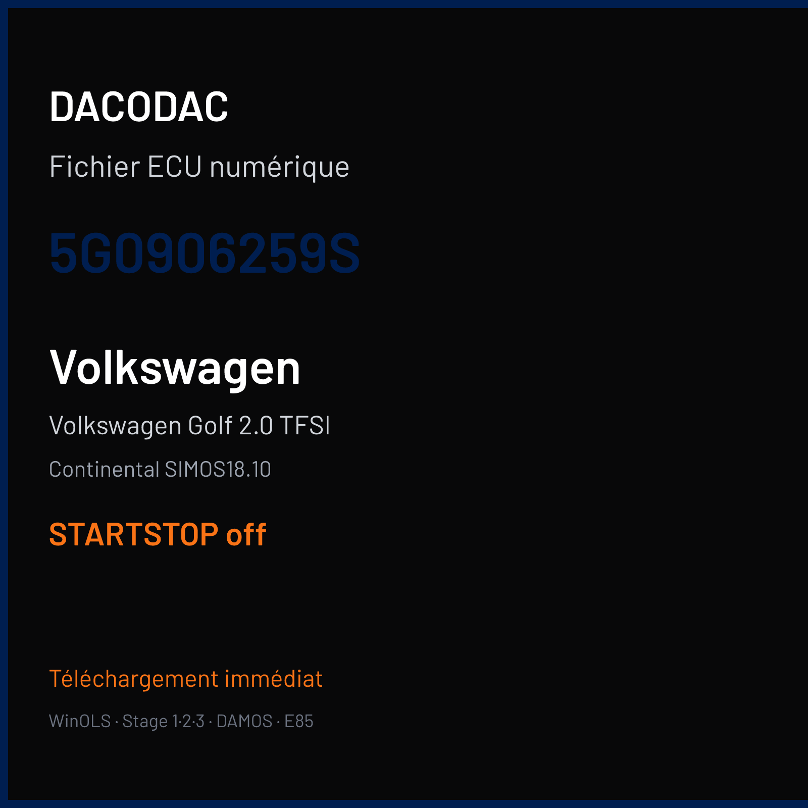 Volkswagen Golf 2.0 TFSI (2020) — Continental SIMOS18.10 — 5G0906259S — STARTSTOP off