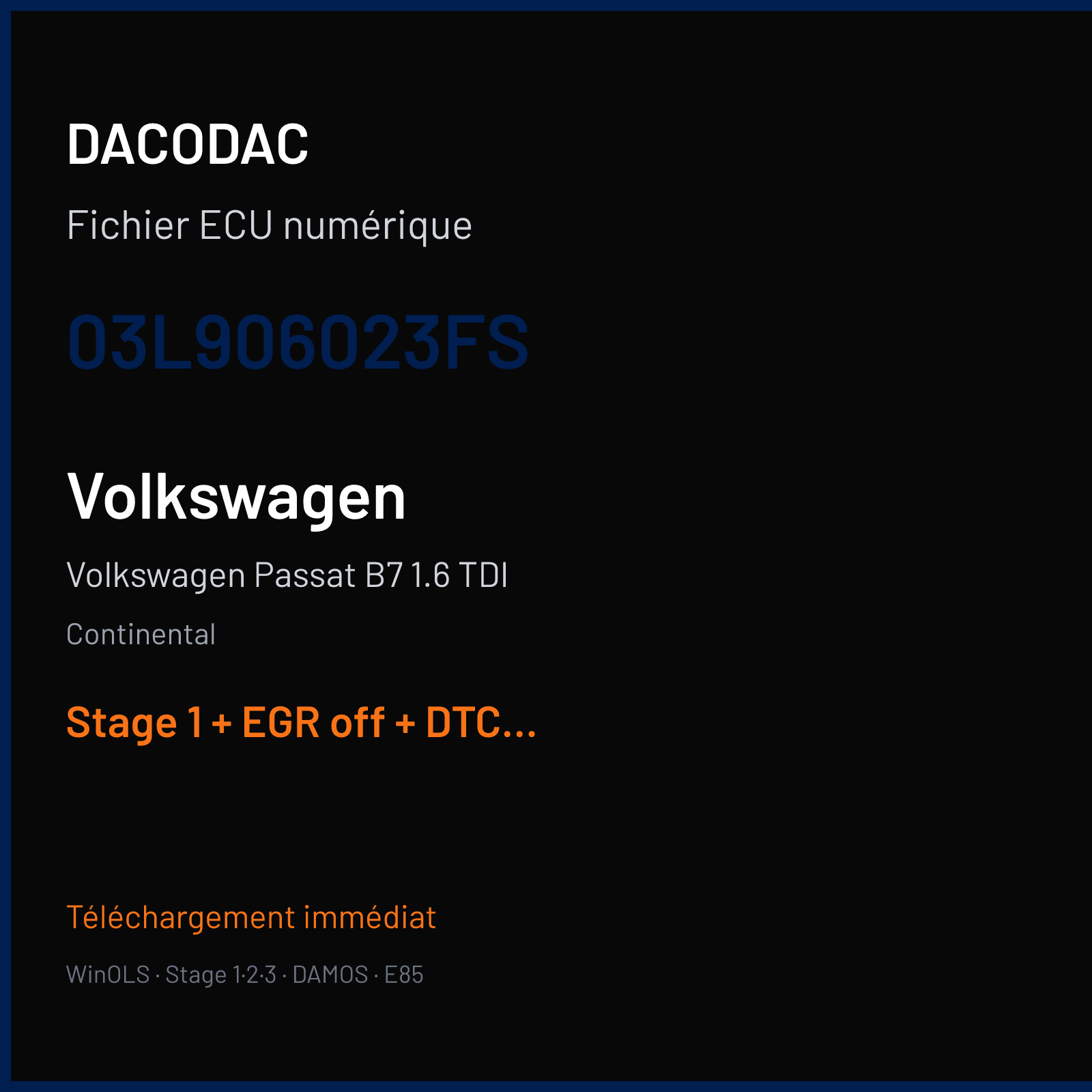 Volkswagen Passat B7 1.6 TDI (2011) — Continental — 03L906023FS — Stage 1 + EGR off + DTC off