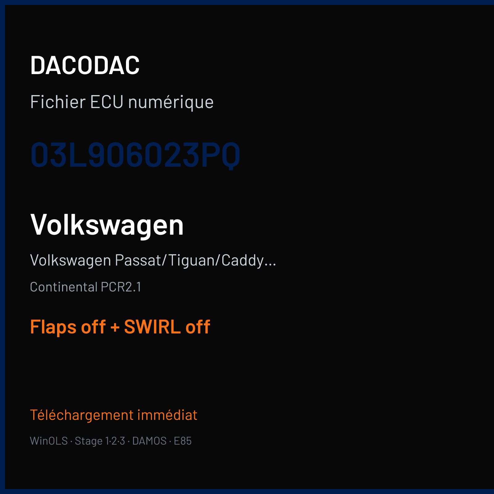 Volkswagen Passat/Tiguan/Caddy 1.6 TDI — Continental PCR2.1 — 03L906023PQ — Flaps off + SWIRL off