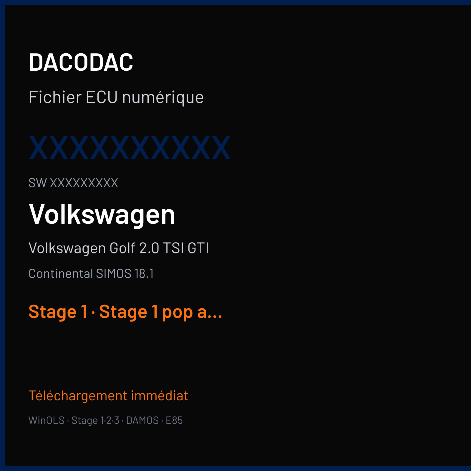 Volkswagen Golf 2.0 TSI GTI 213 ch (2015) — Continental SIMOS 18.1 — XXXXXXXXXX · XXXXXXXXX · 5G0906259 — Stage 1