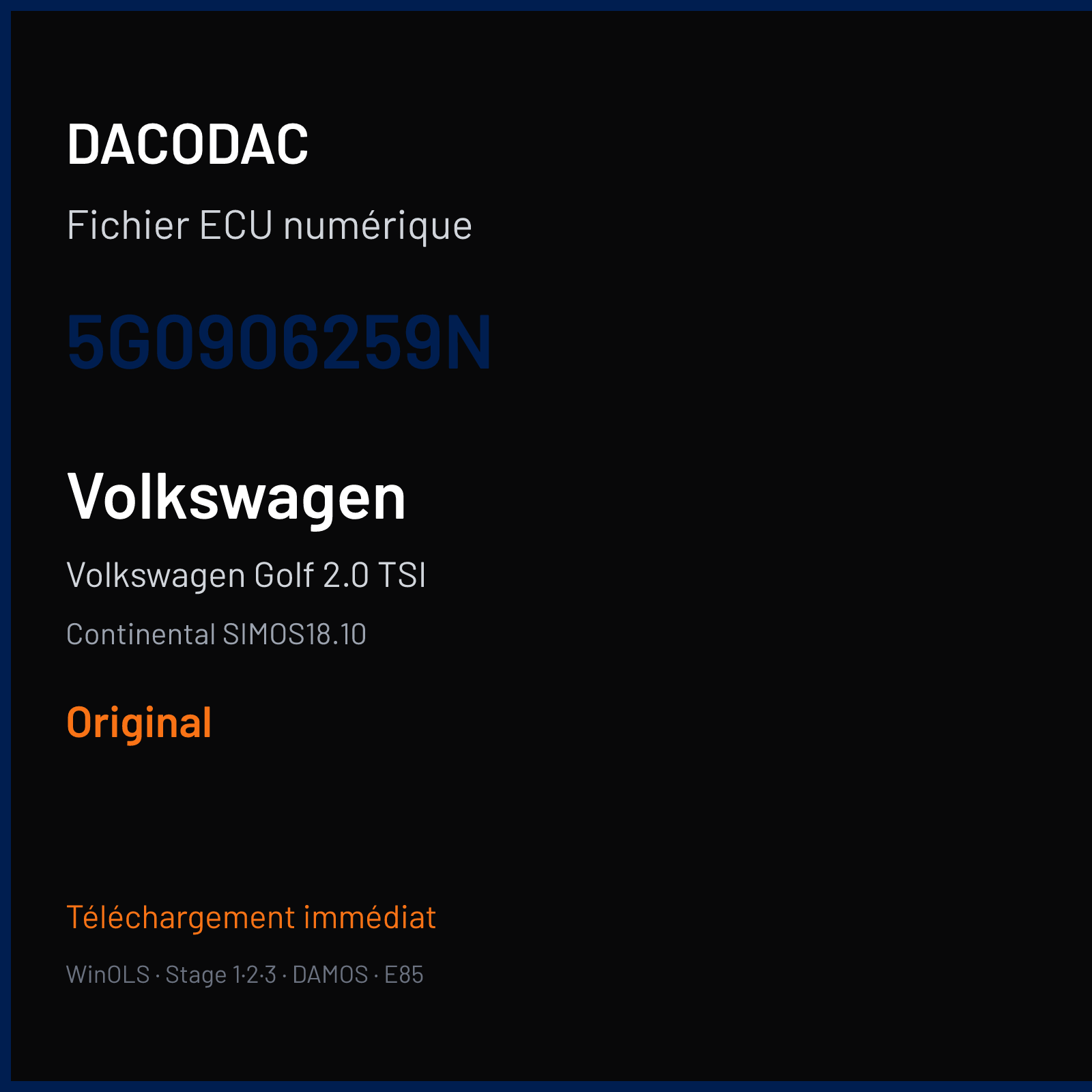 Volkswagen Golf 2.0 TSI (2018) — Continental SIMOS18.10 — 5G0906259N — Original