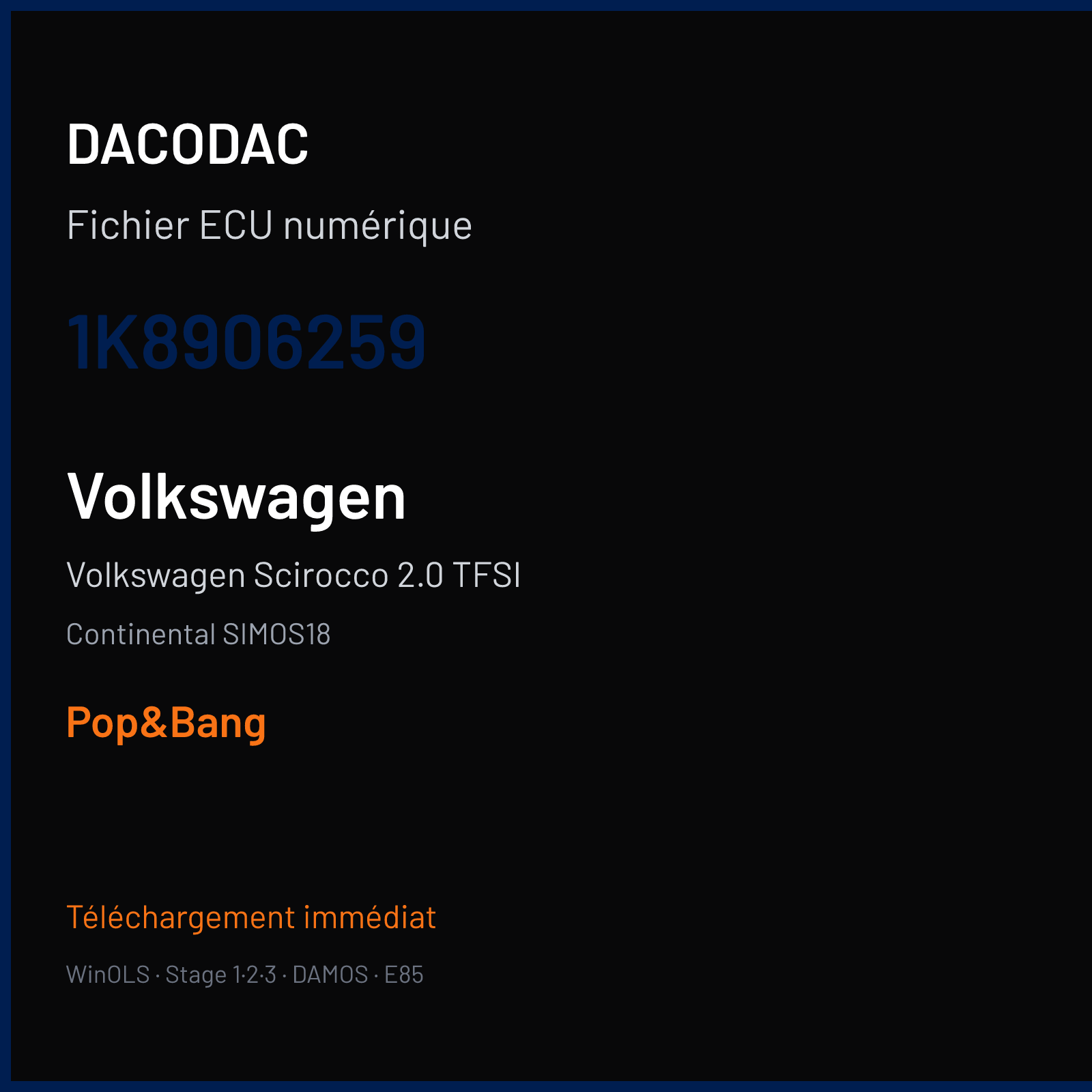 Volkswagen Scirocco 2.0 TFSI — Continental SIMOS18 — 1K8906259 — Pop&Bang