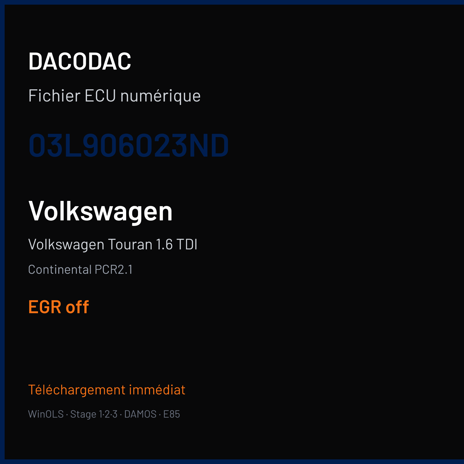 Volkswagen Touran 1.6 TDI (2011) — Continental PCR2.1 — 03L906023ND — EGR off