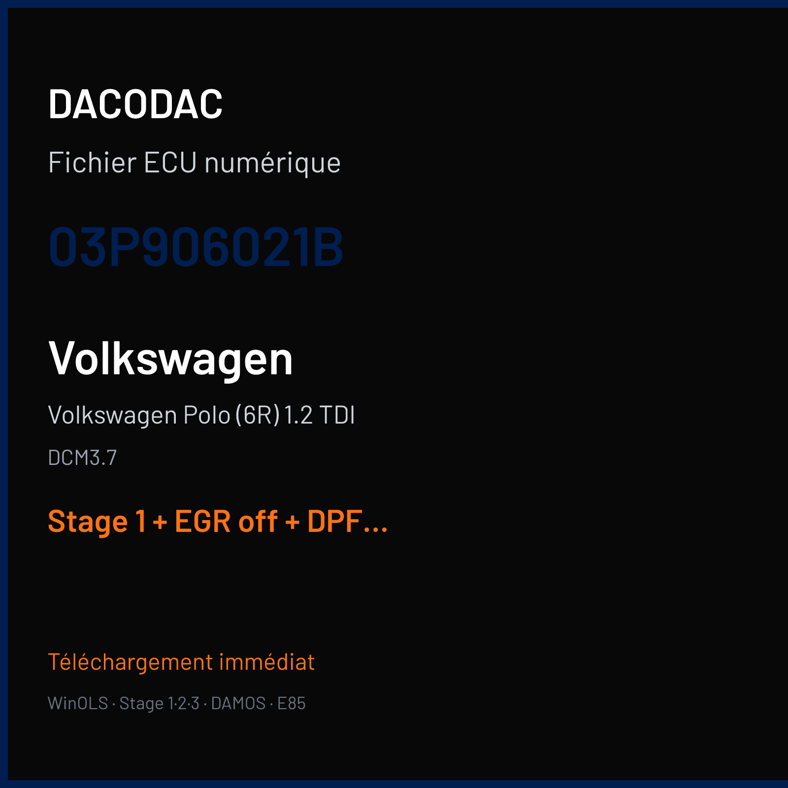Volkswagen Polo (6R) 1.2 TDI (2014) — DCM3.7 — 03P906021B — Stage 1 + EGR off + DPF off