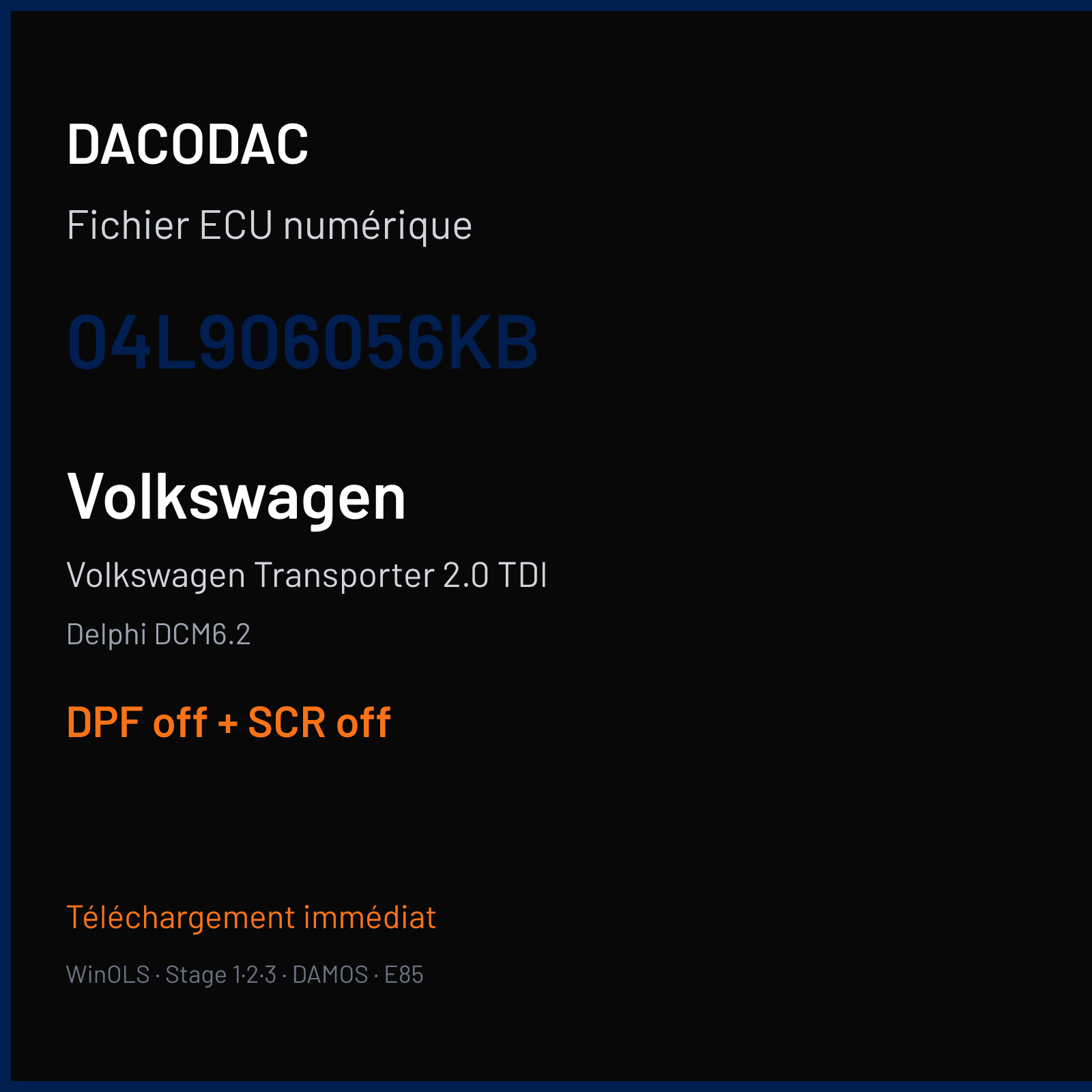 Volkswagen Transporter 2.0 TDI — Delphi DCM6.2 — 04L906056KB — DPF off + SCR off