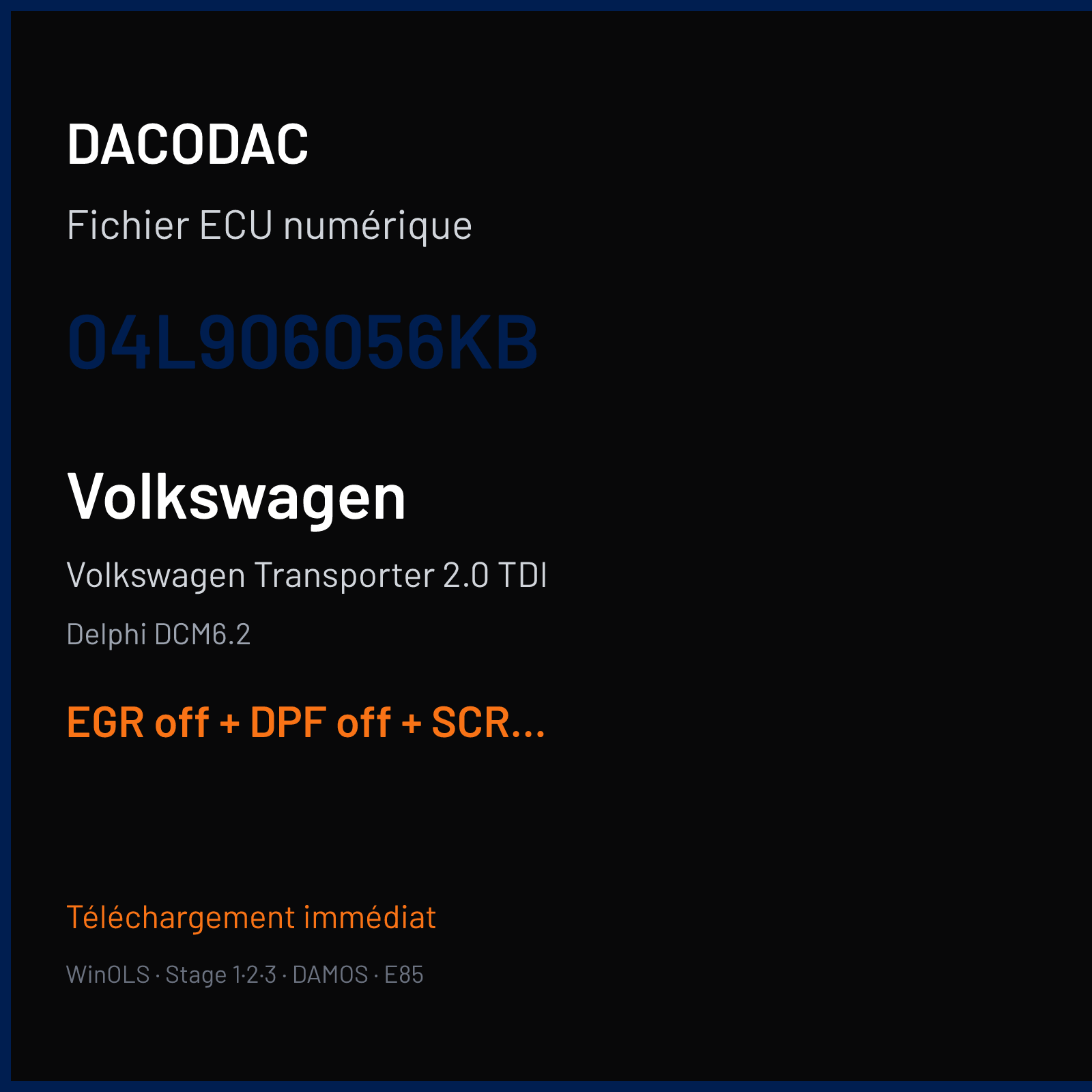 Volkswagen Transporter 2.0 TDI — Delphi DCM6.2 — 04L906056KB — EGR off + DPF off + SCR off