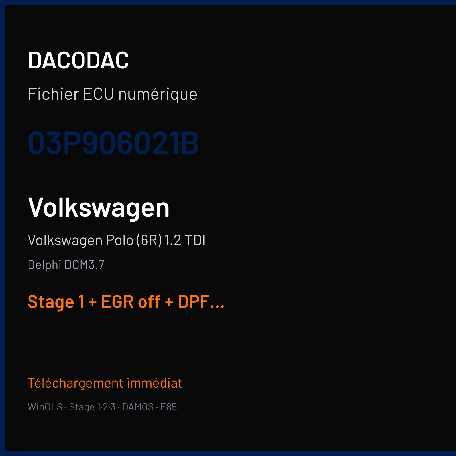 Volkswagen Polo (6R) 1.2 TDI (2012) — Delphi DCM3.7 — 03P906021B — Stage 1 + EGR off + DPF off