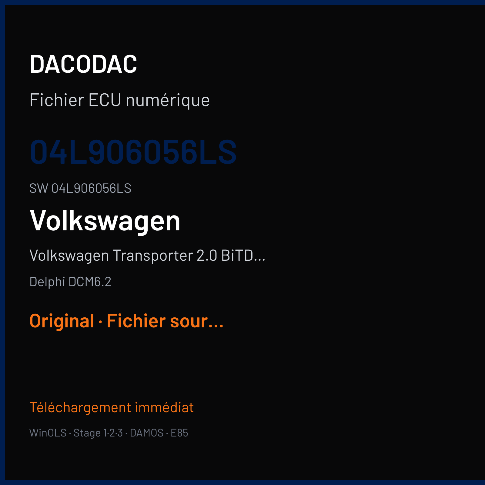 Volkswagen Transporter 2.0 BiTDI CR 204 ch — Delphi DCM6.2 — 04L906056LS · 04L906056LS — Original