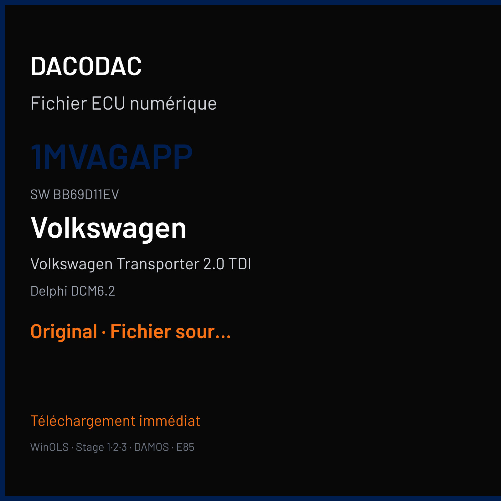 Volkswagen Transporter 2.0 TDI (2018) — Delphi DCM6.2 — 1MVAGAPP · BB69D11EV — Original