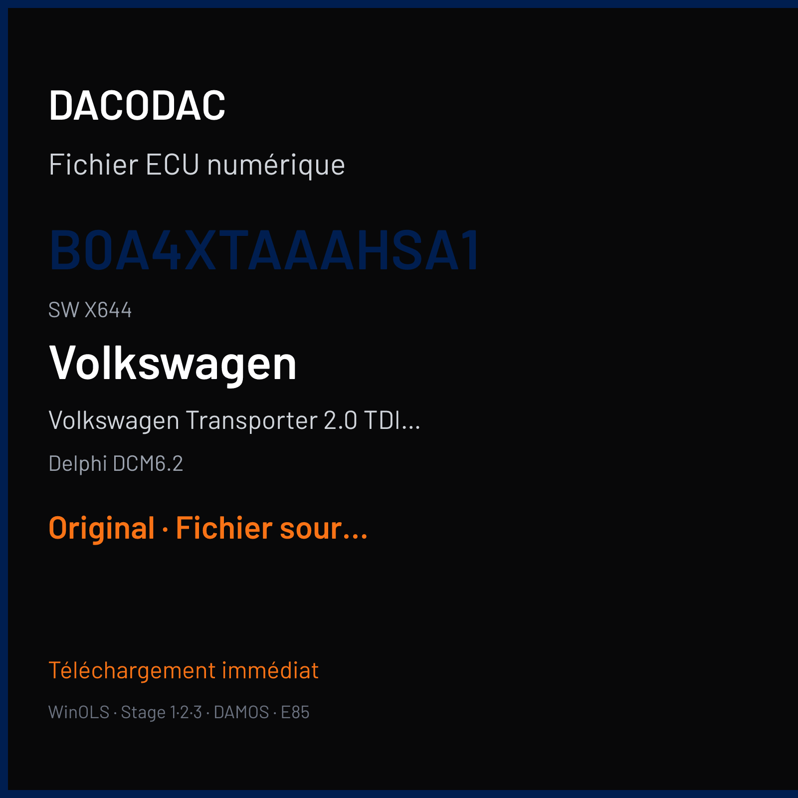 Volkswagen Transporter 2.0 TDI CR 86 ch (2016) — Delphi DCM6.2 — B0A4XTAAAHSA1 · X644 · 04L906056JT ECM20TDI03004L906056JT — Original